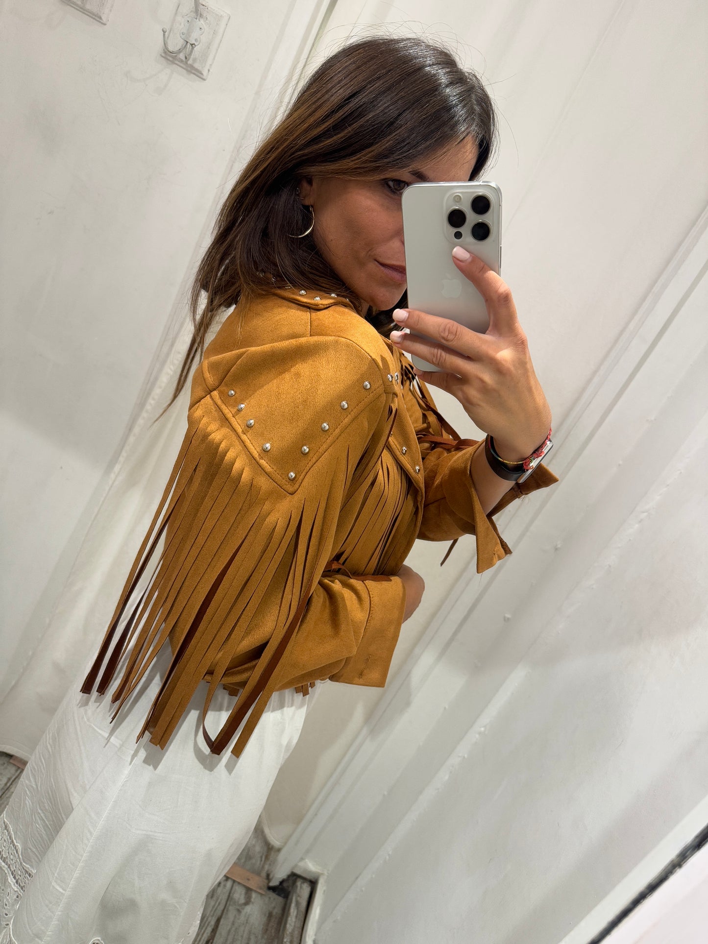 GIUBBINO FRANGE SUEDE CAMMELLO