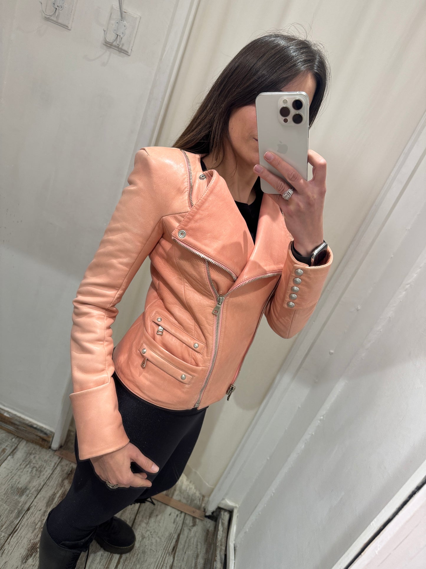 GIACCA PELLE BALMAIN ROSA