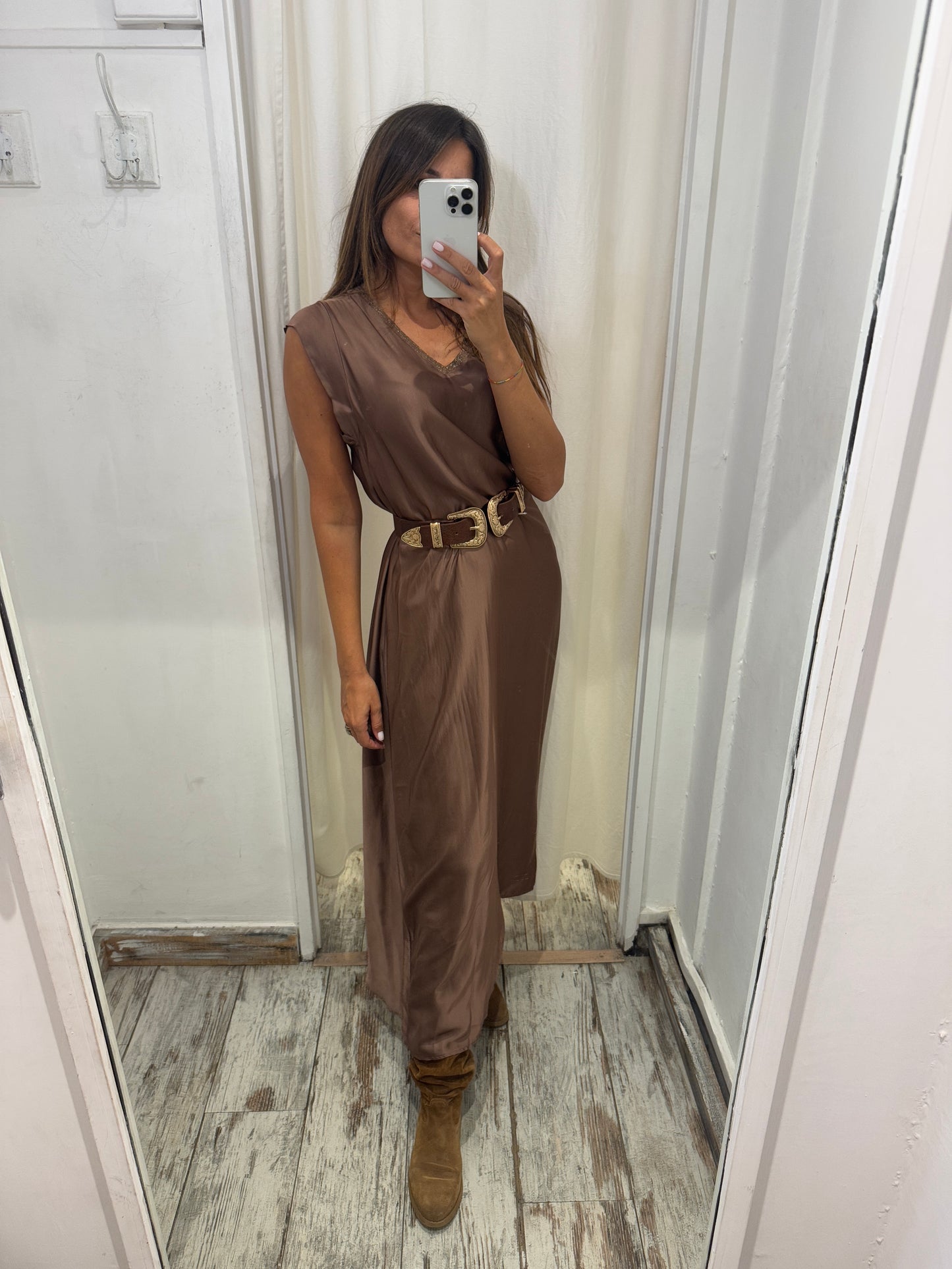 ABITO LONGUETTE SATIN MARRONE