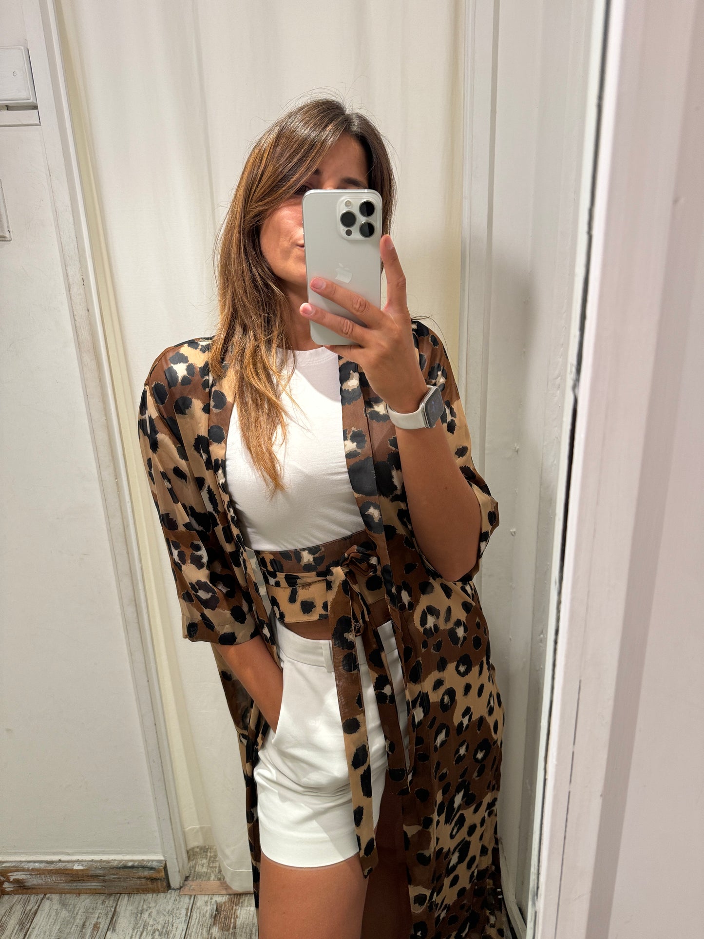 KIMONO PONCHIA ANIMALIER CON CINTURA