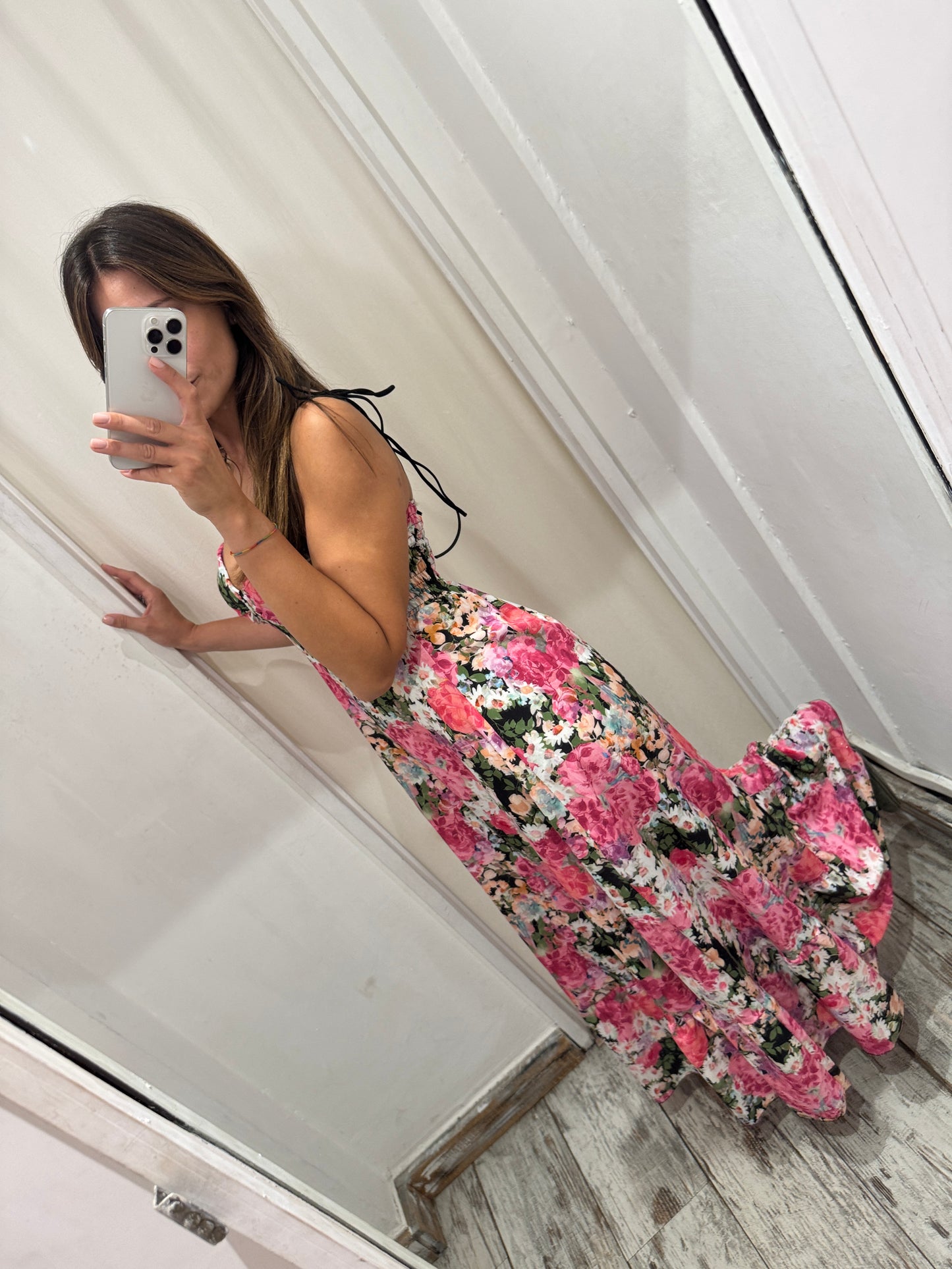ABITO FLOREALE FUCSIA E NERO