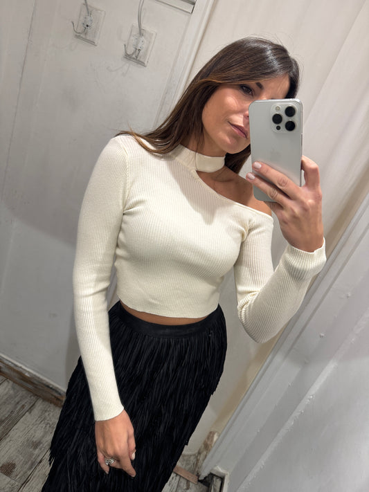 MAGLIA CUT OUT COSTINE PANNA