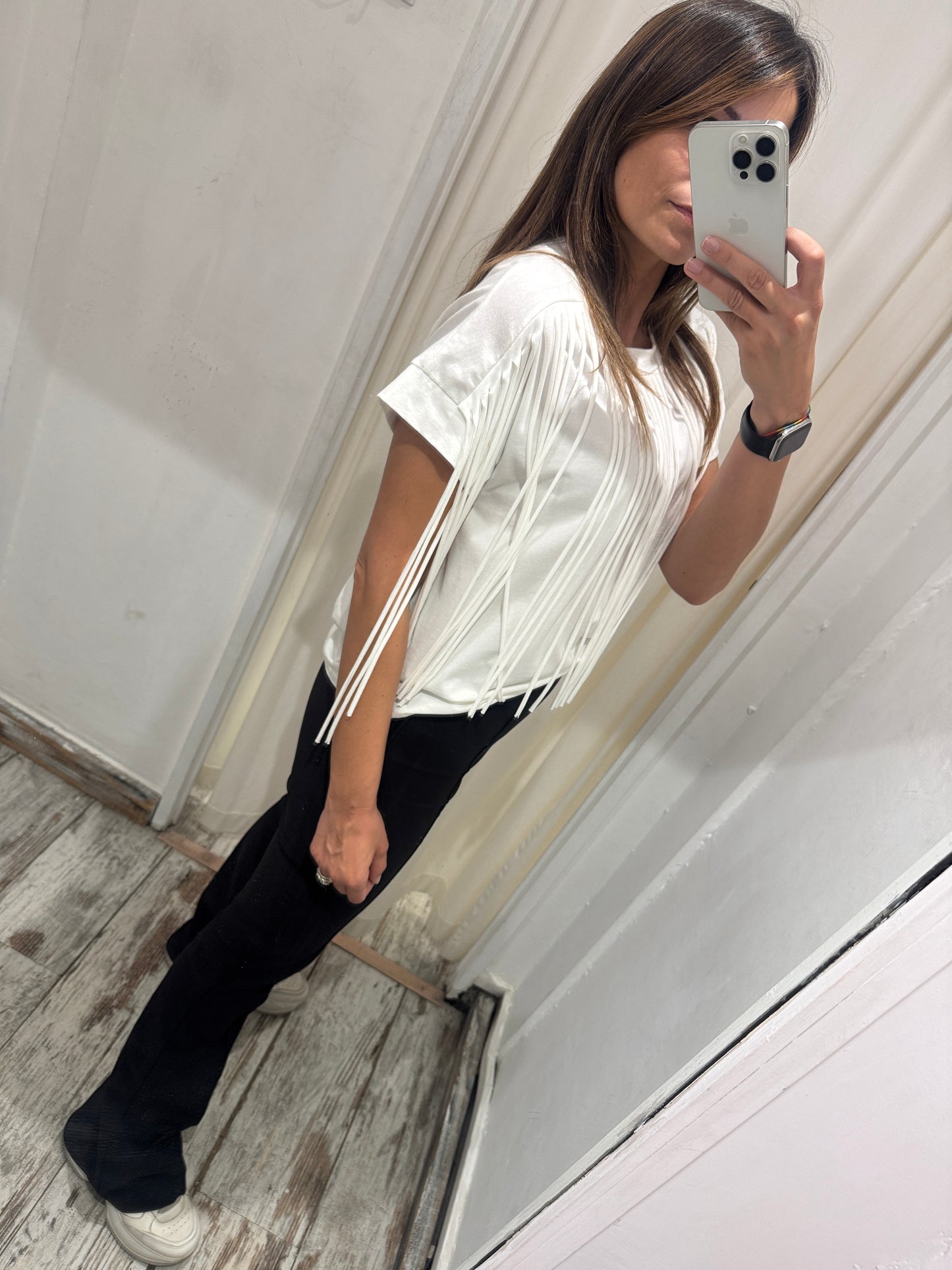 T-SHIRT FRANGE BIANCO