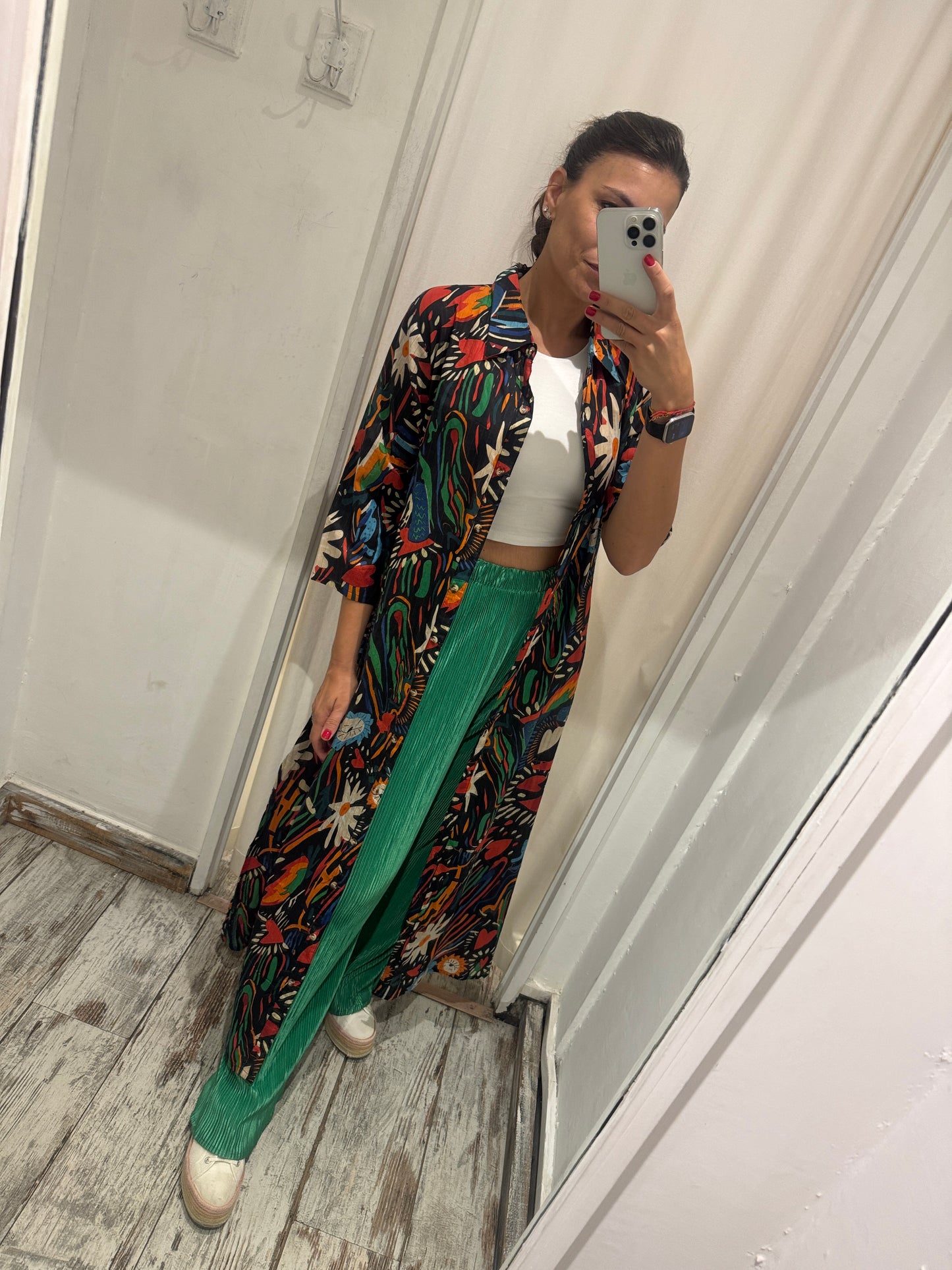 CAMICIONE NERO FANTASIA MULTICOLORE
