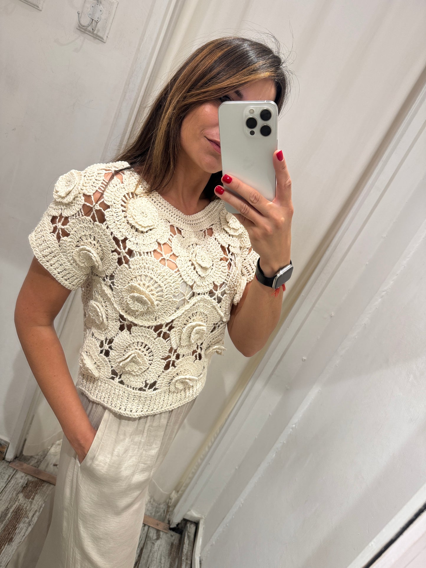 MAGLIA CROCHET SABBIA