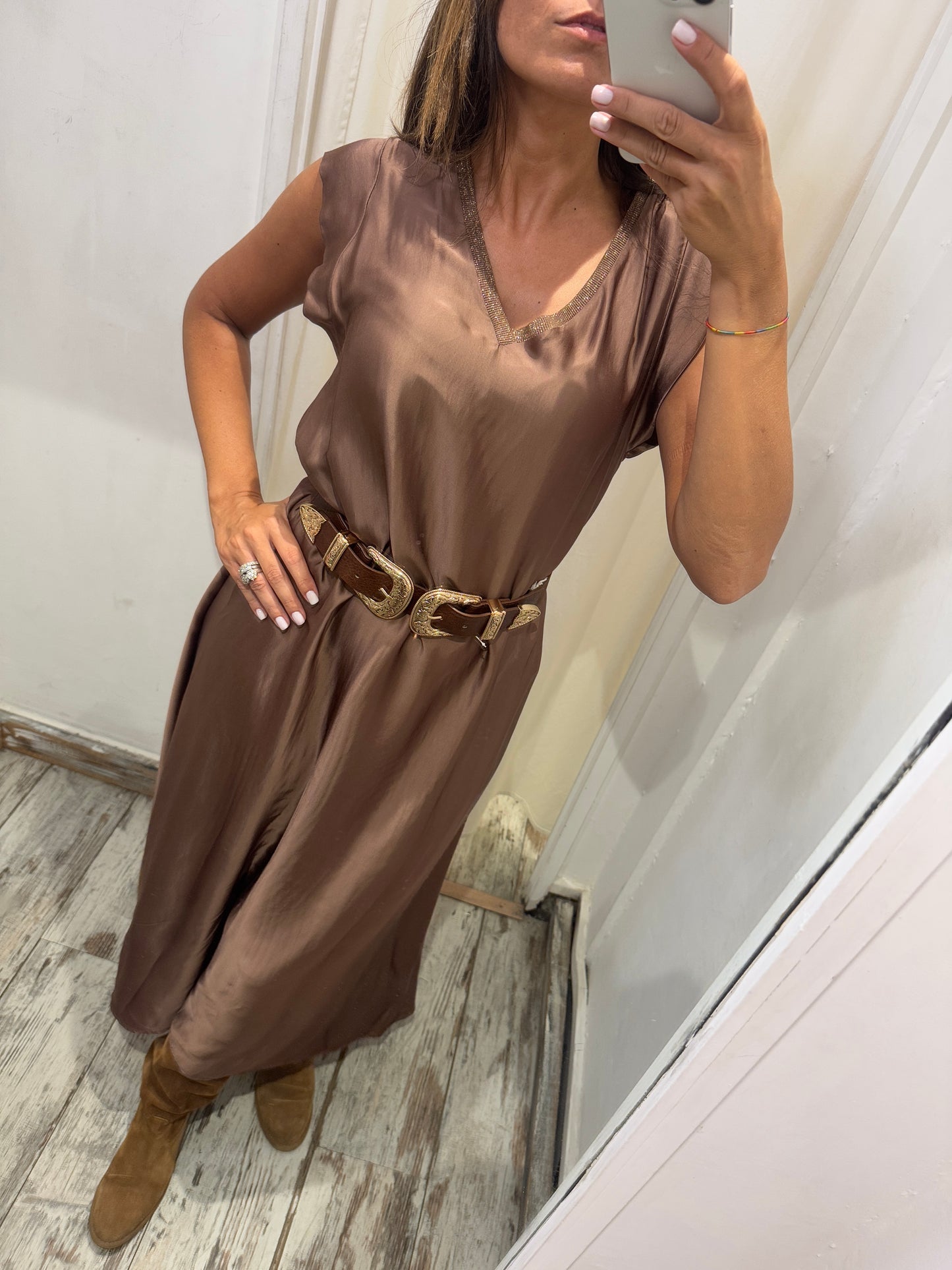 ABITO LONGUETTE SATIN MARRONE