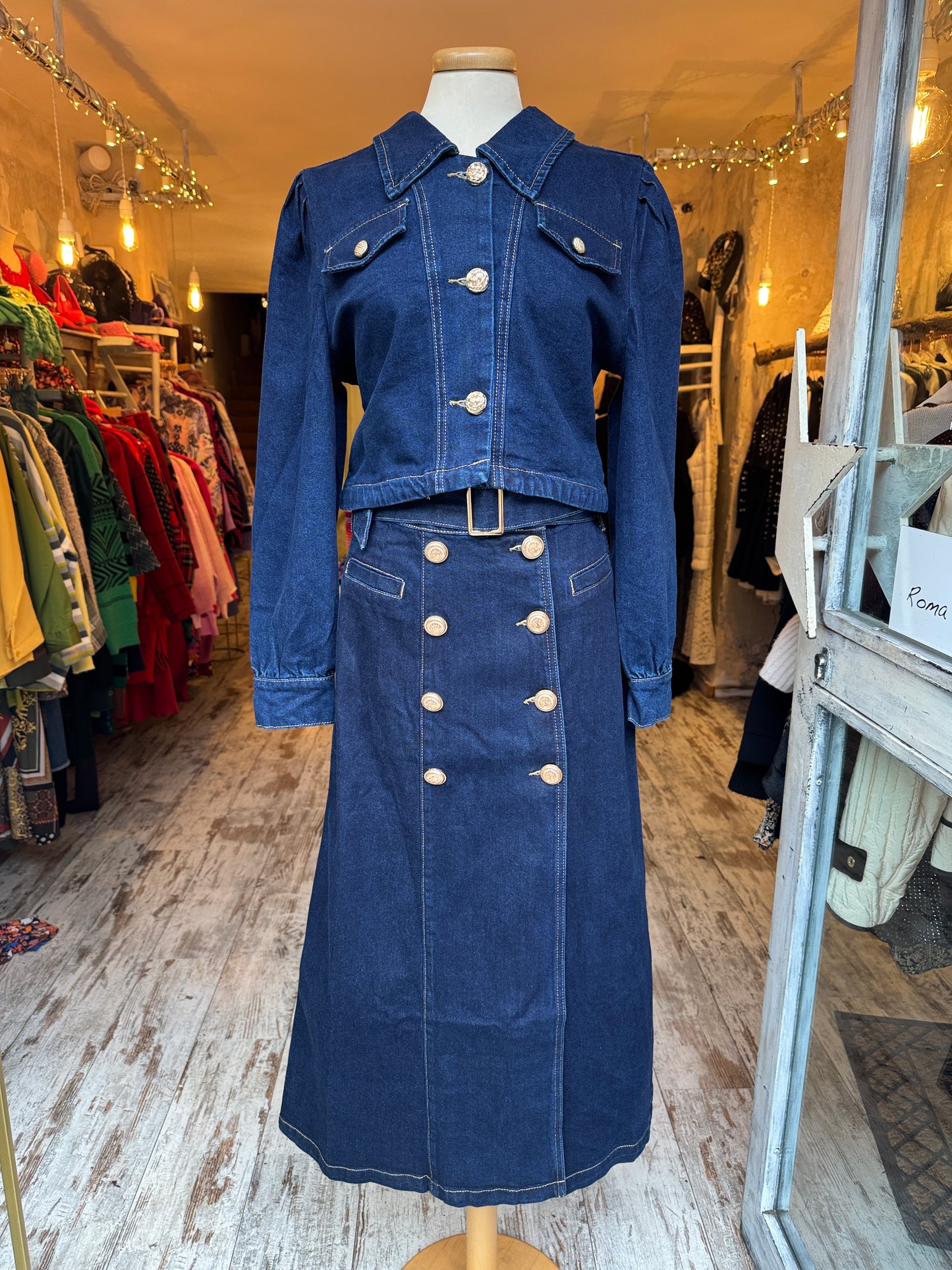 GONNA DENIM SCURO MIDI BOTTONI