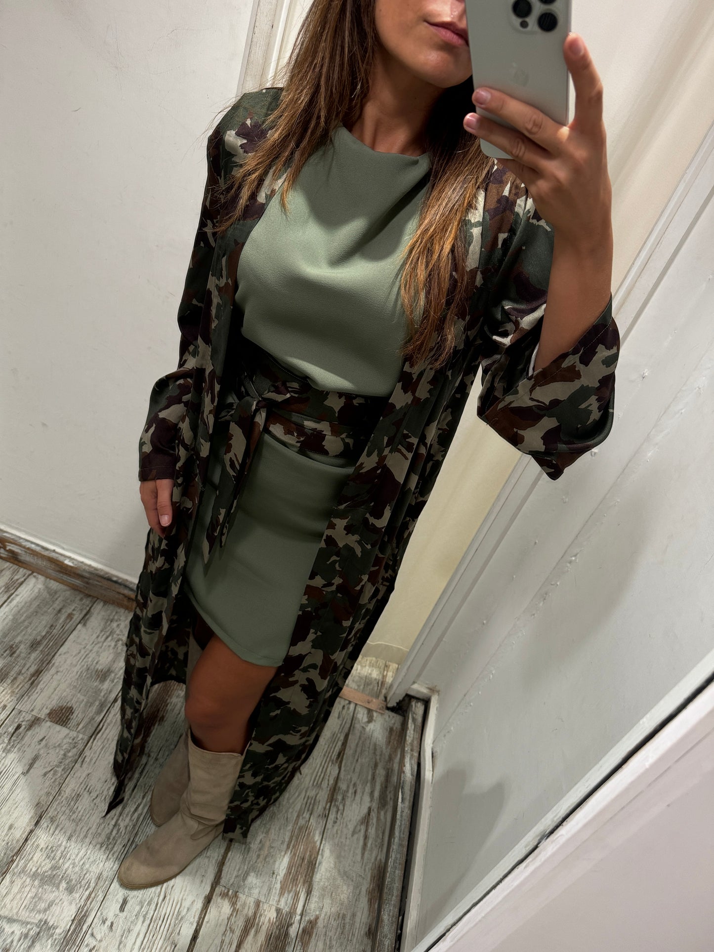 KIMONO PONCHIA CAMOUFLAGE CON CINTURA
