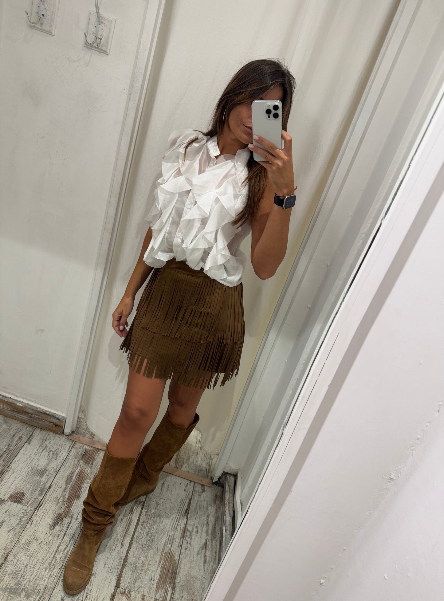 GONNA CORTA FRANGE SUEDE MARRONE