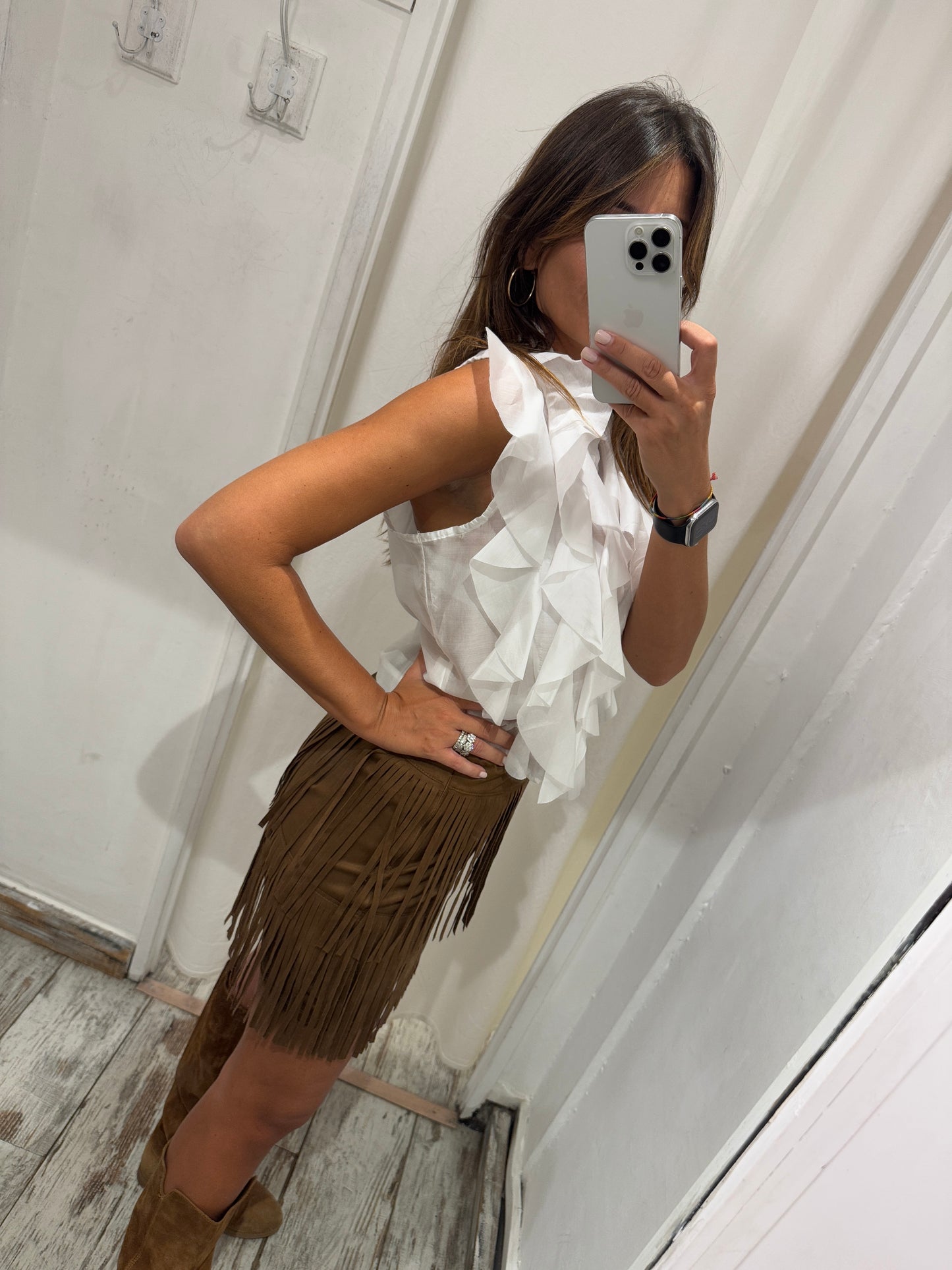 GONNA CORTA FRANGE SUEDE MARRONE