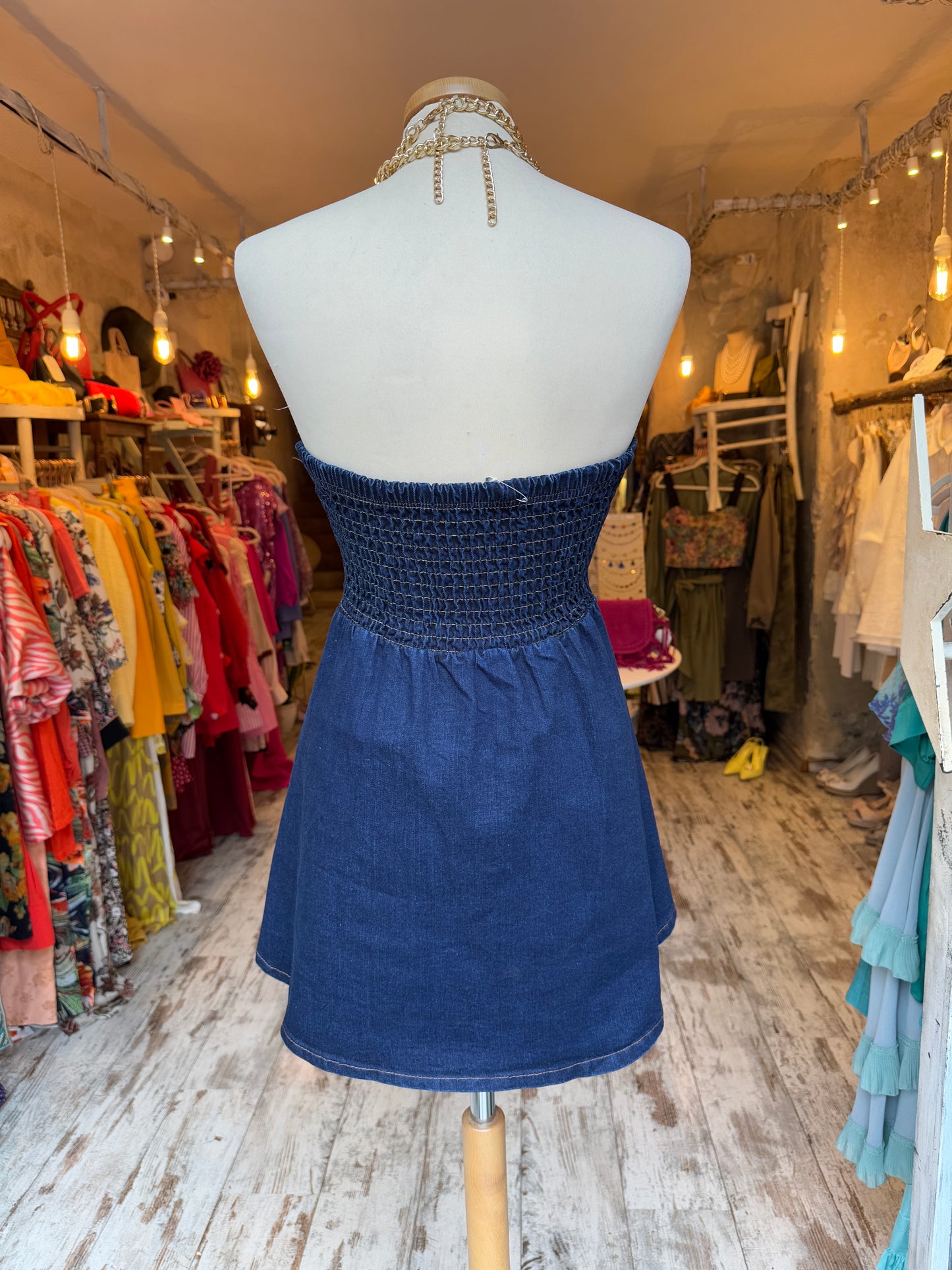 ABITO CORTO DENIM SCURO SENZA BRETELLINE