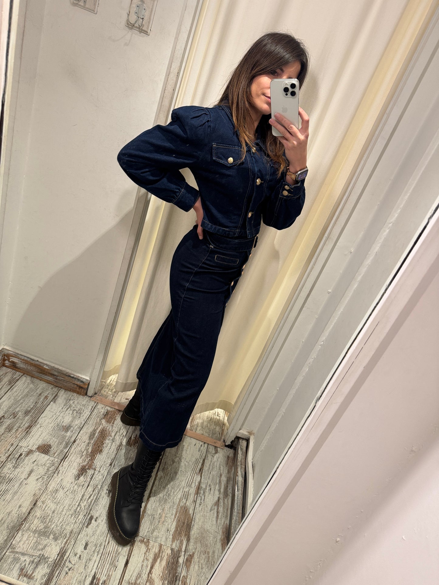 GONNA DENIM SCURO MIDI BOTTONI