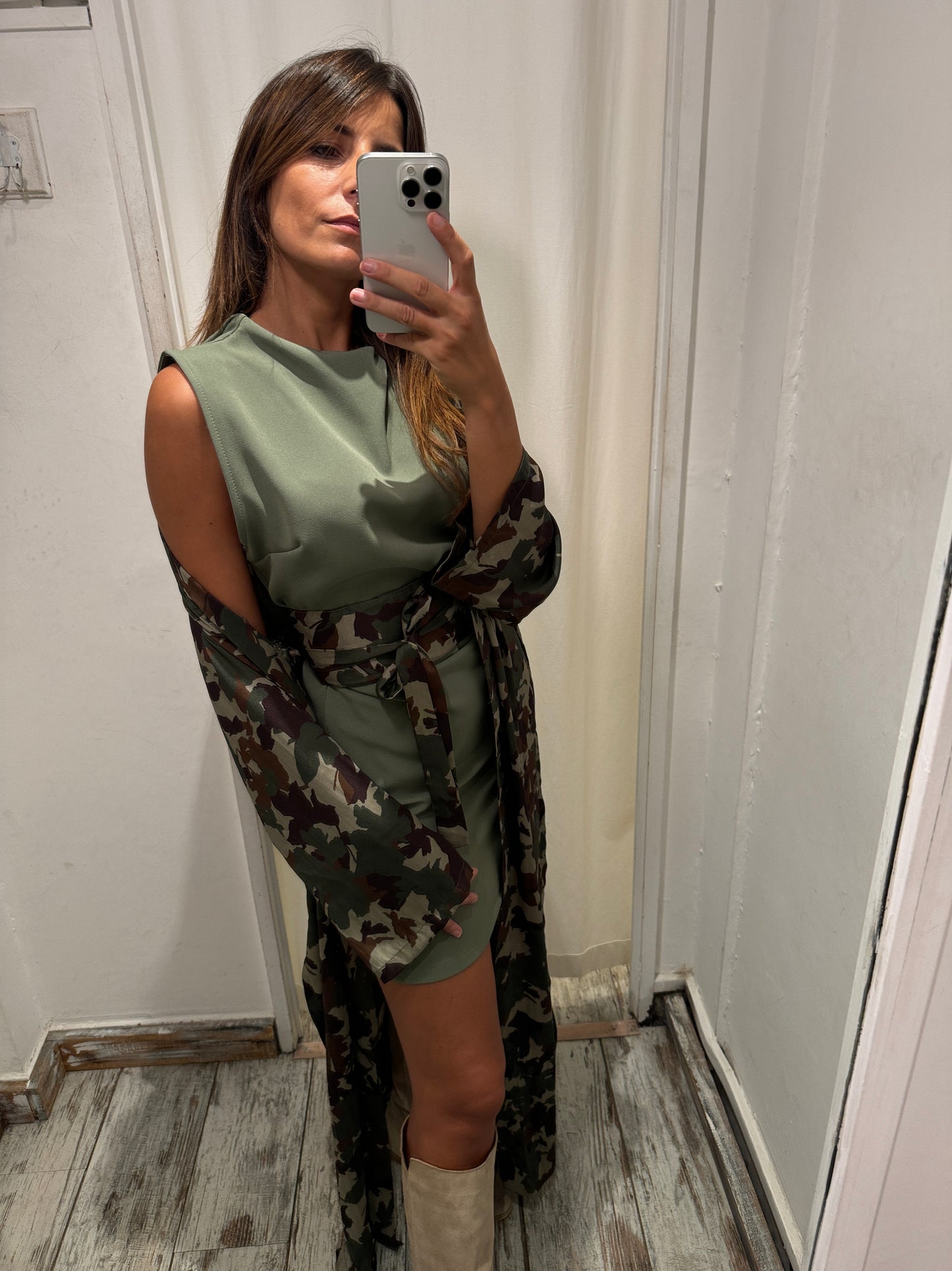 KIMONO PONCHIA CAMOUFLAGE CON CINTURA