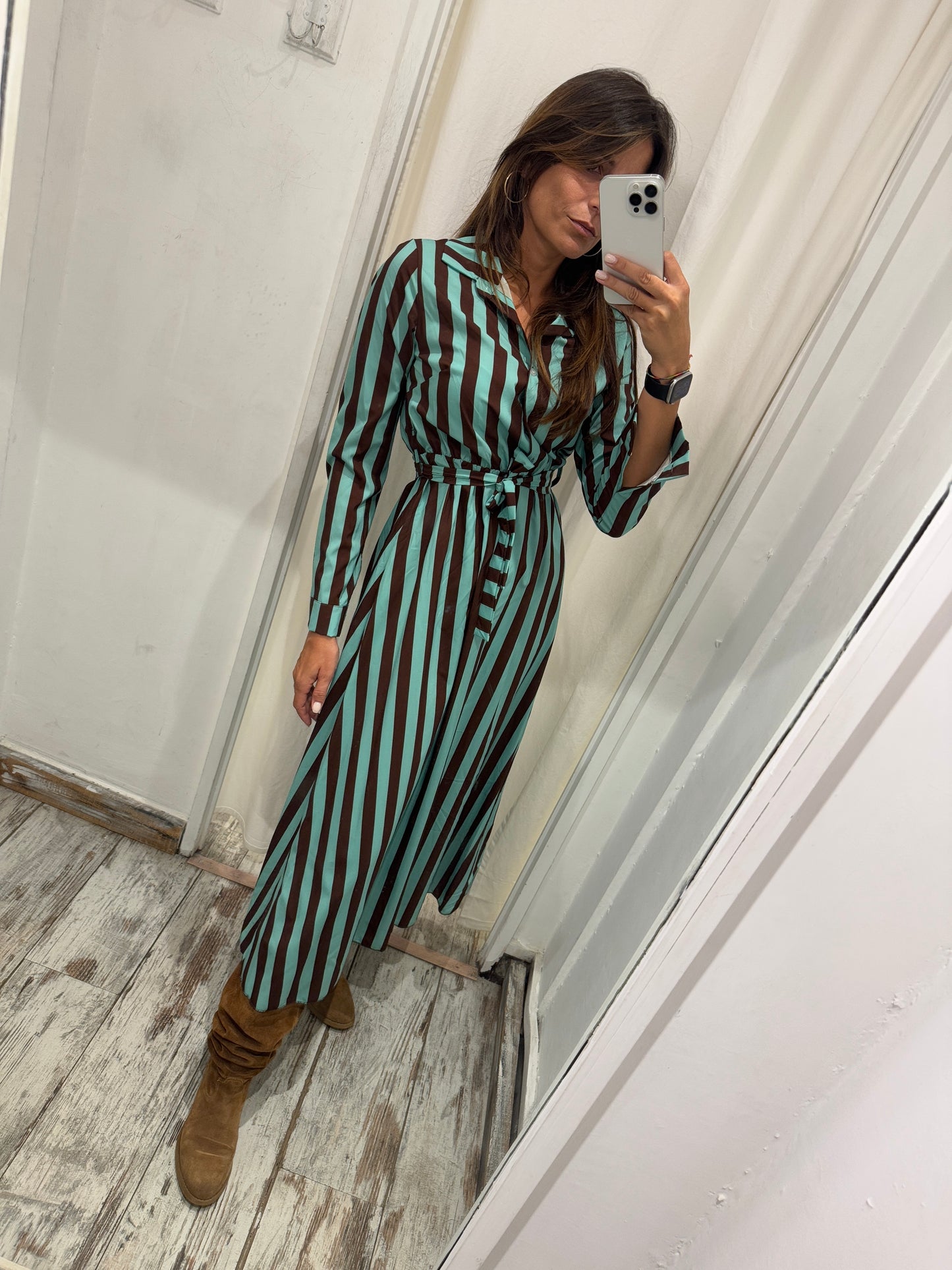 ABITO CHEMISIER RIGHE TIFFANY E MARRONE