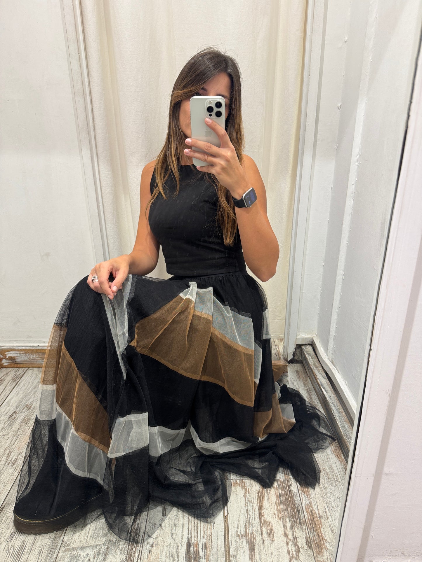 GONNA TULLE TWIN SET U&B NERO E MARRONE