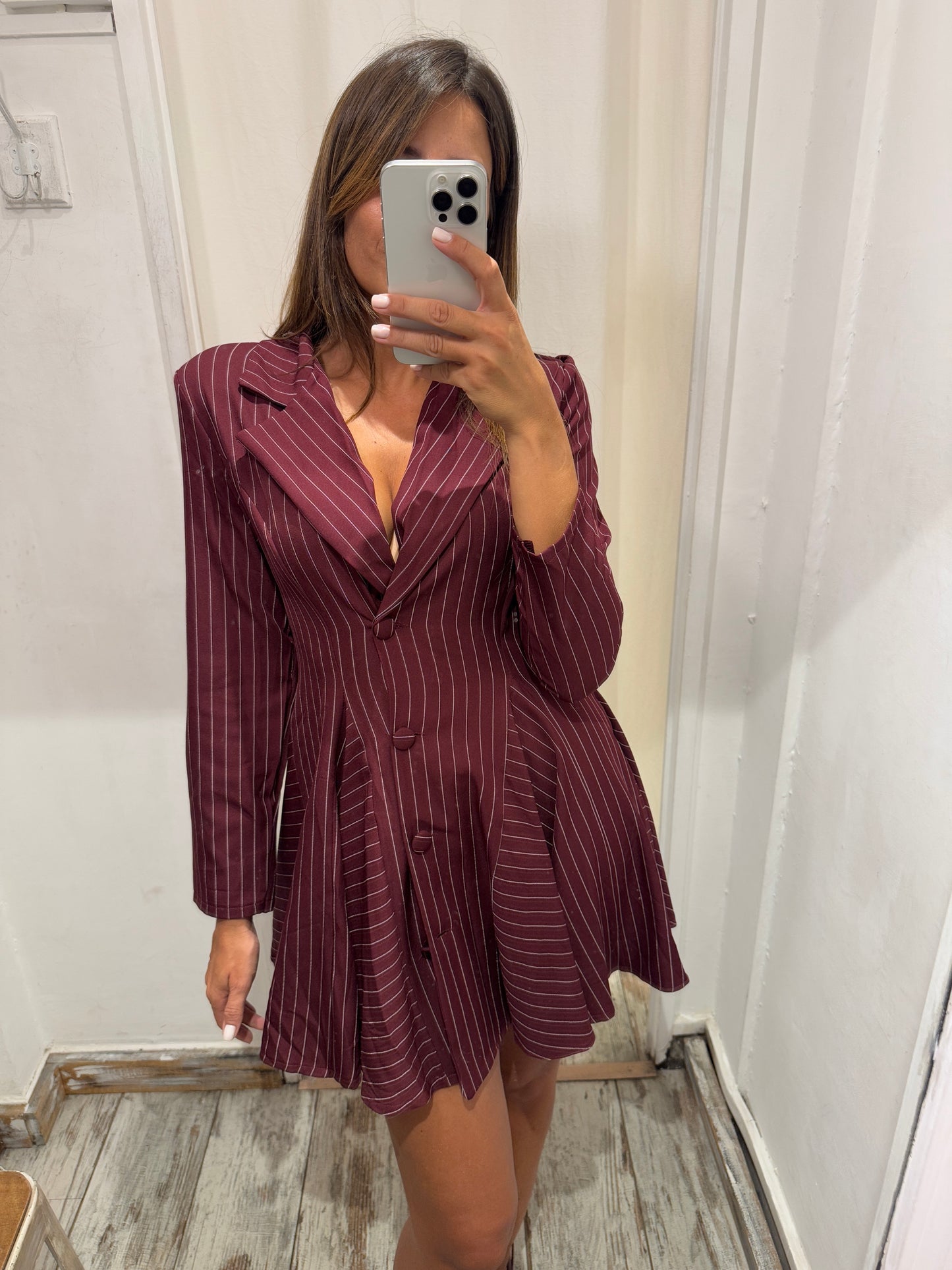 ABITO CORTO CHEMISIER BORDEAUX GESSATO