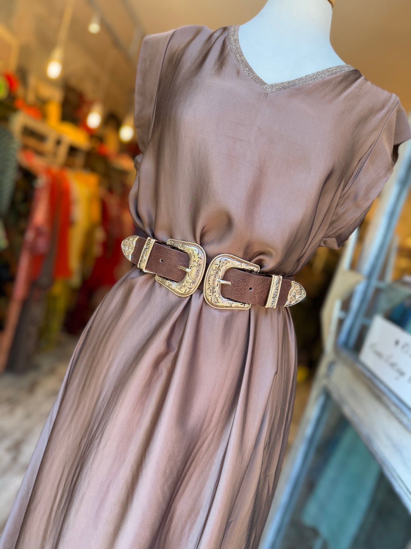 ABITO LONGUETTE SATIN MARRONE