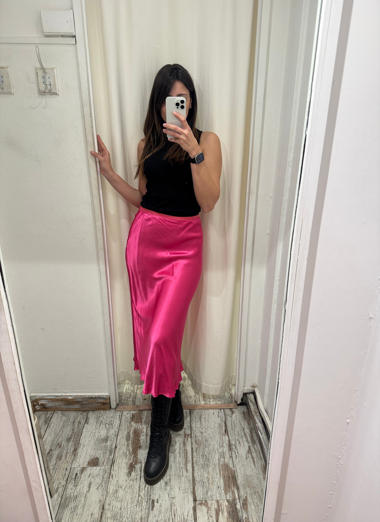 GONNA SOLOTRE FUCSIA SATIN MIDI