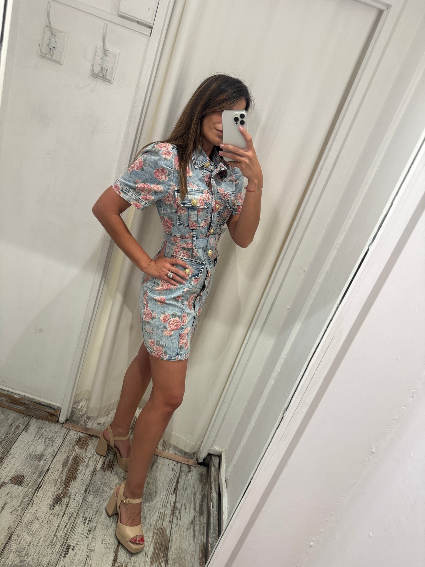 ABITO CHEMISIER DENIM CON ROSELLINE