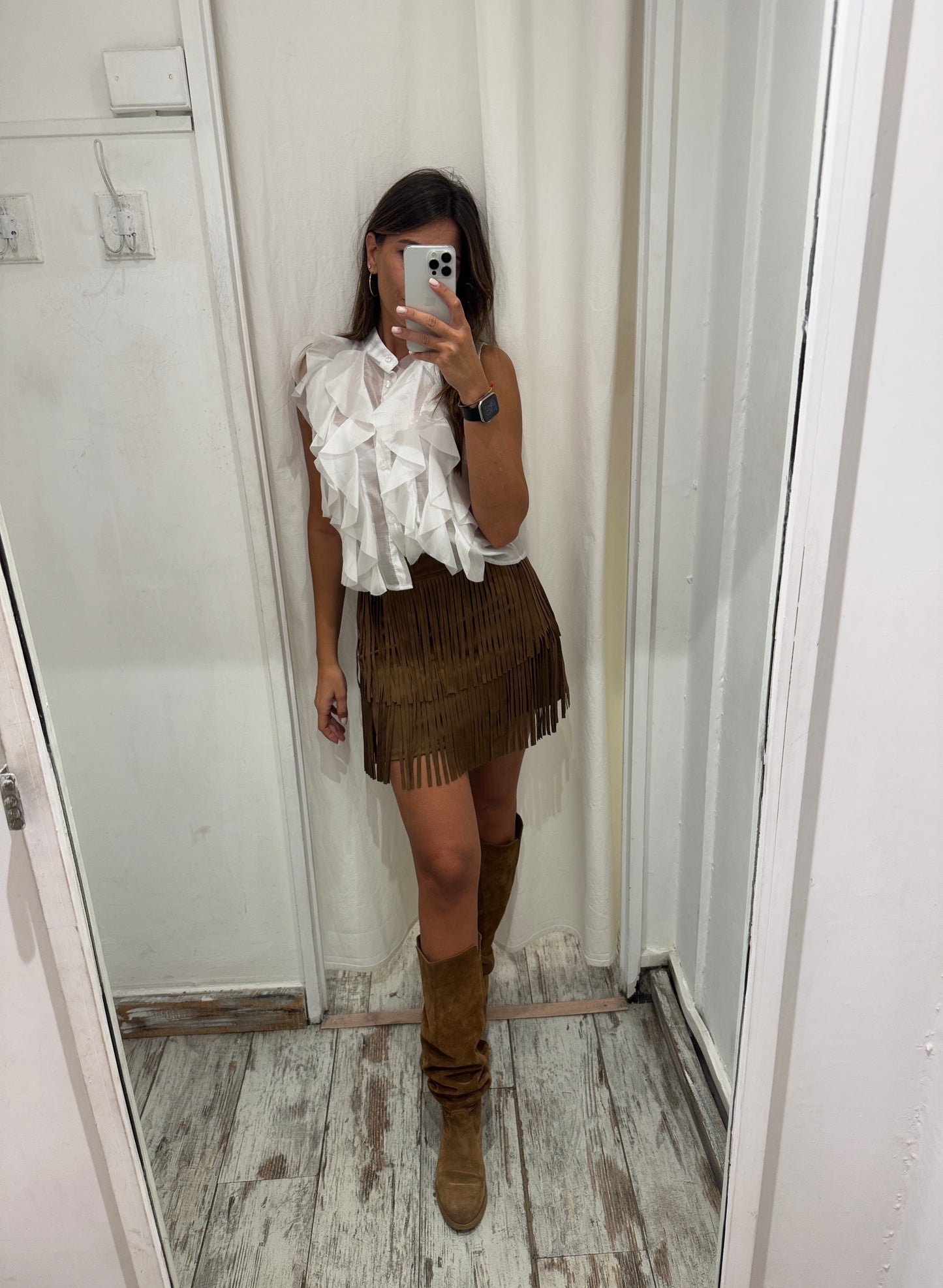 GONNA CORTA FRANGE SUEDE MARRONE