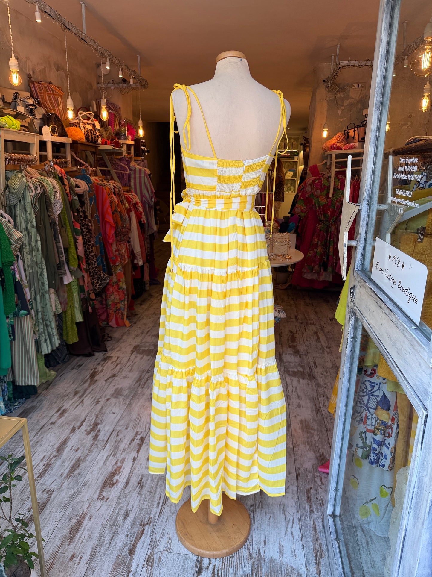 ABITO LUNGO RIGHE BIANCO E GIALLO