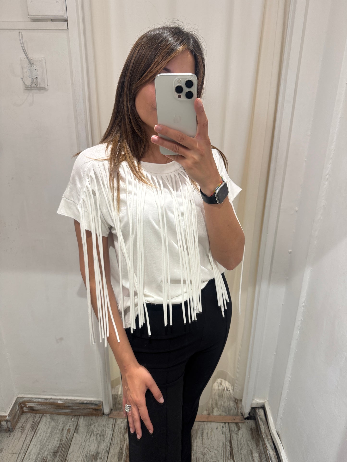 T-SHIRT FRANGE BIANCO