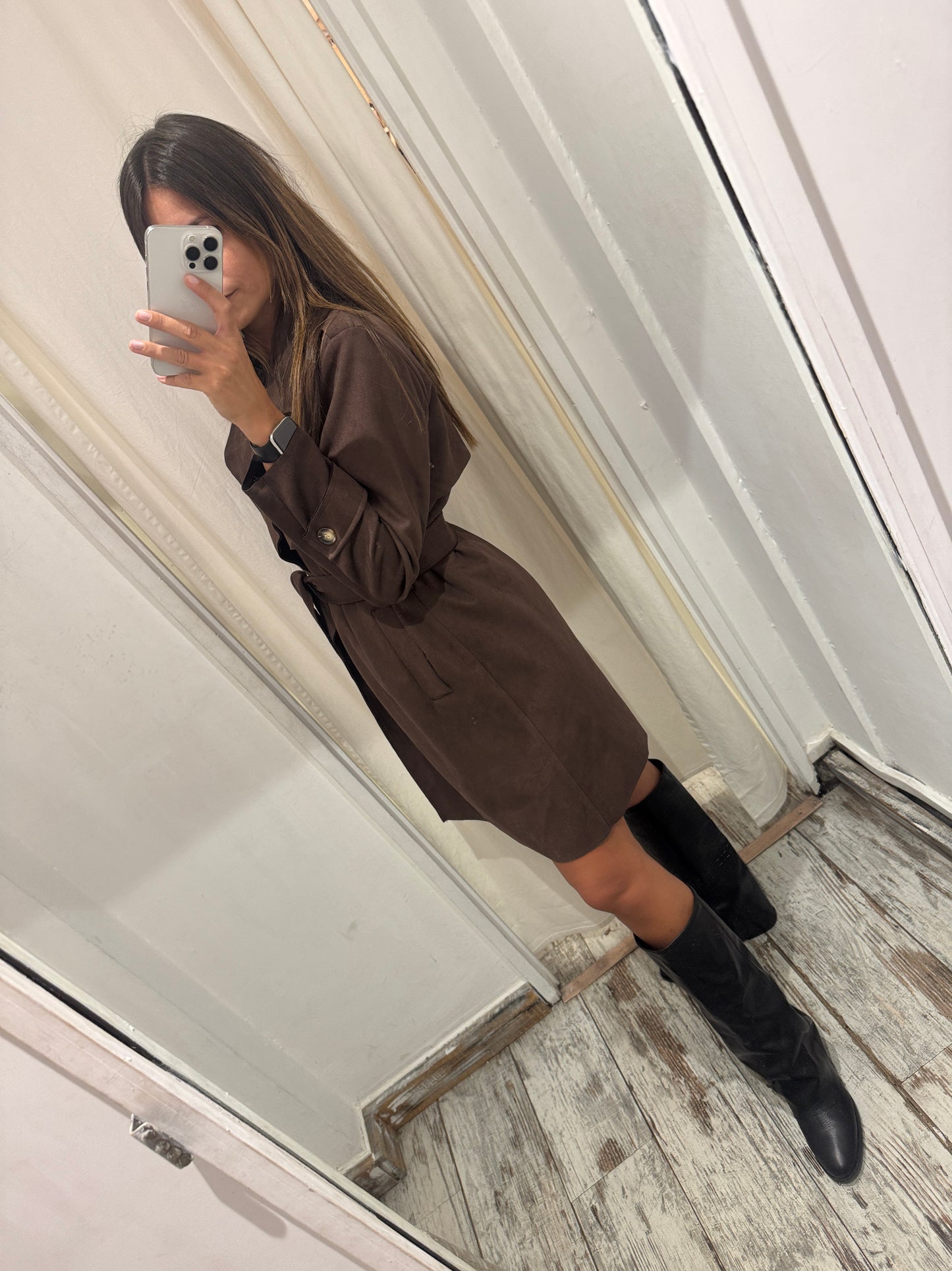TRENCH SUEDE TESTA DI MORO