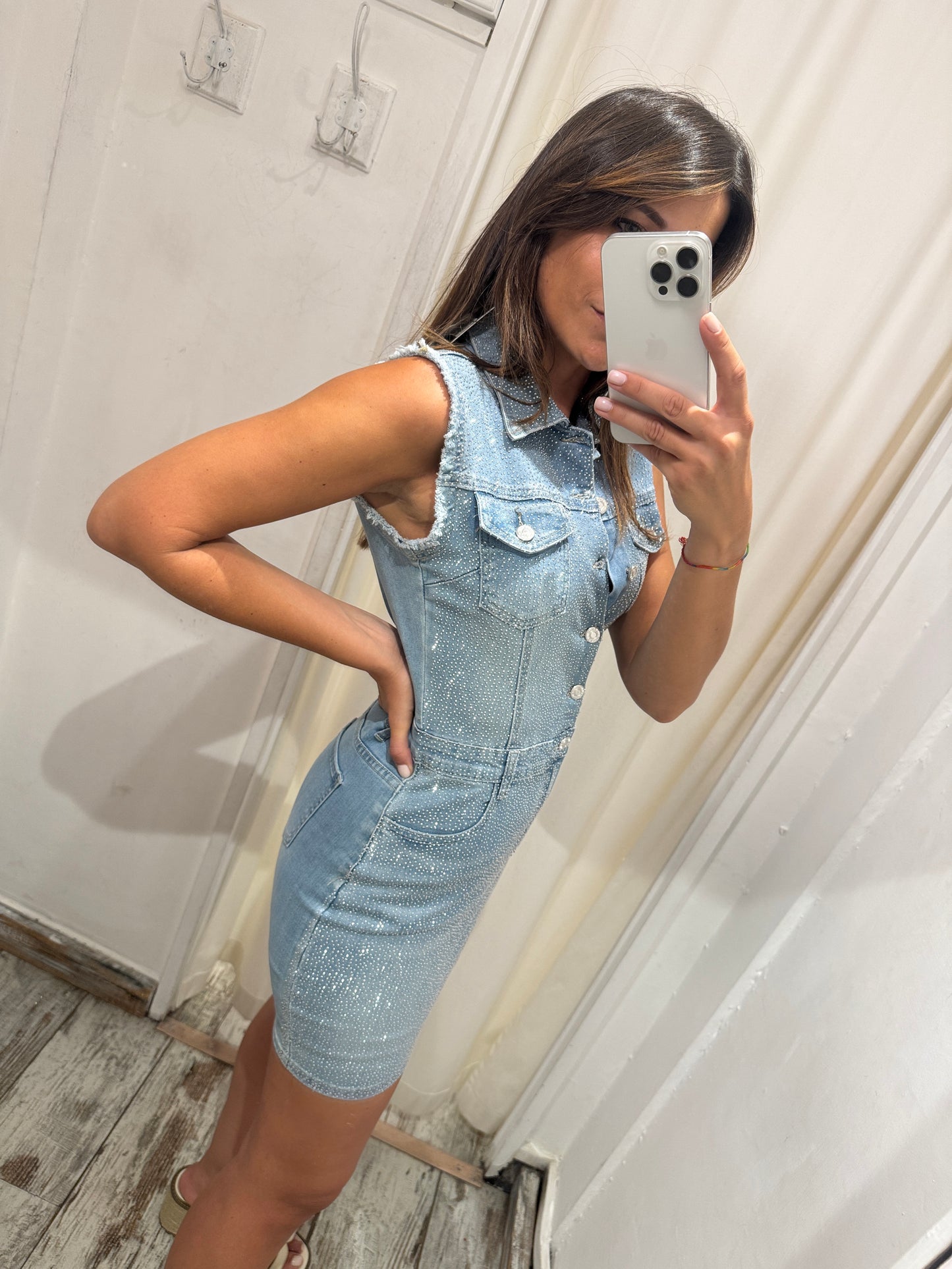 ABITO DENIM CORTO CON STRASS