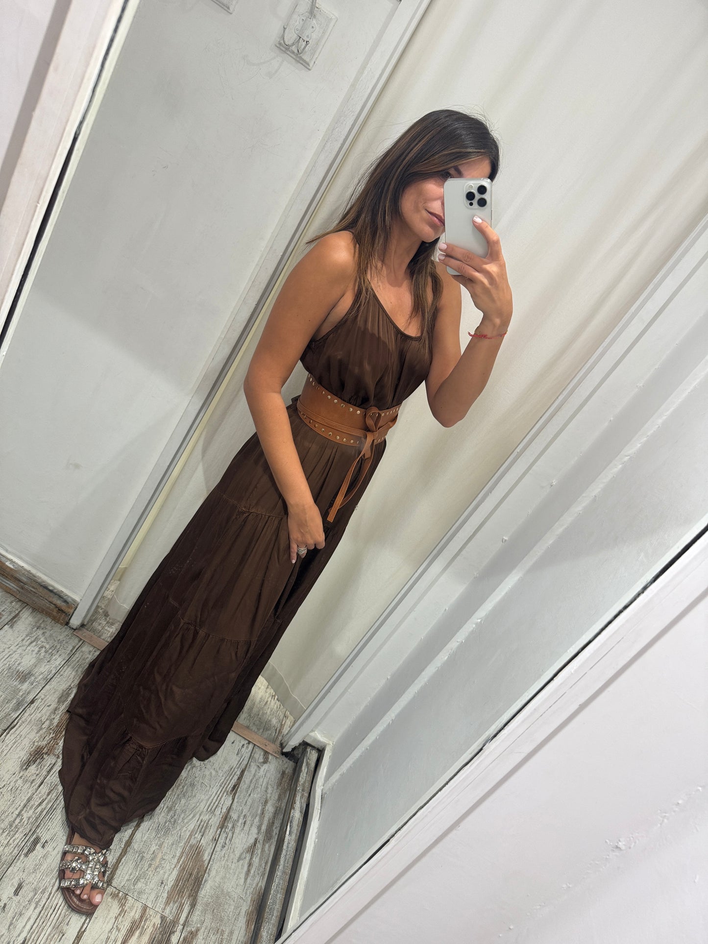 ABITO LUNGO SATIN MARRONE
