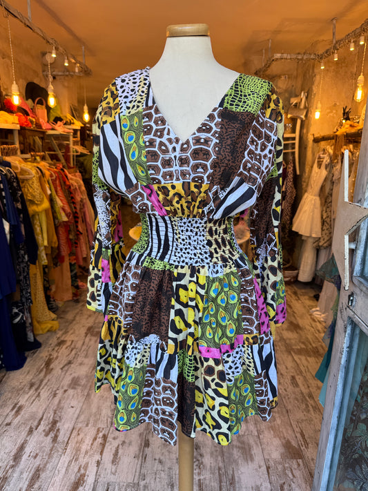 ABITO IN COTONE PATCHWORK ANIMALIER