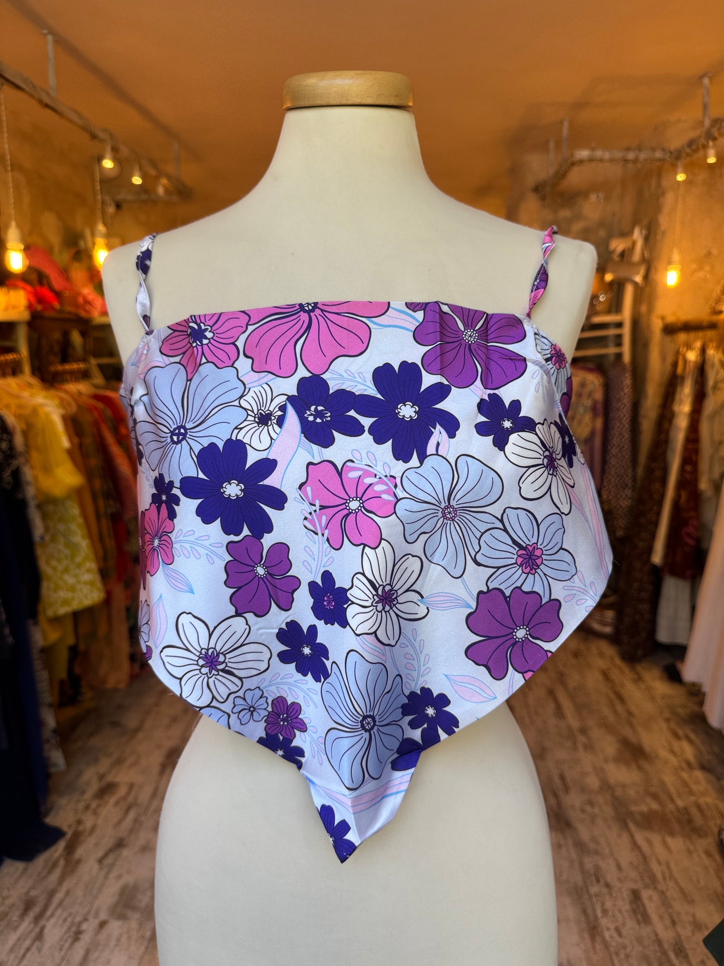 TOP CROP FOULARD FIORI VIOLA