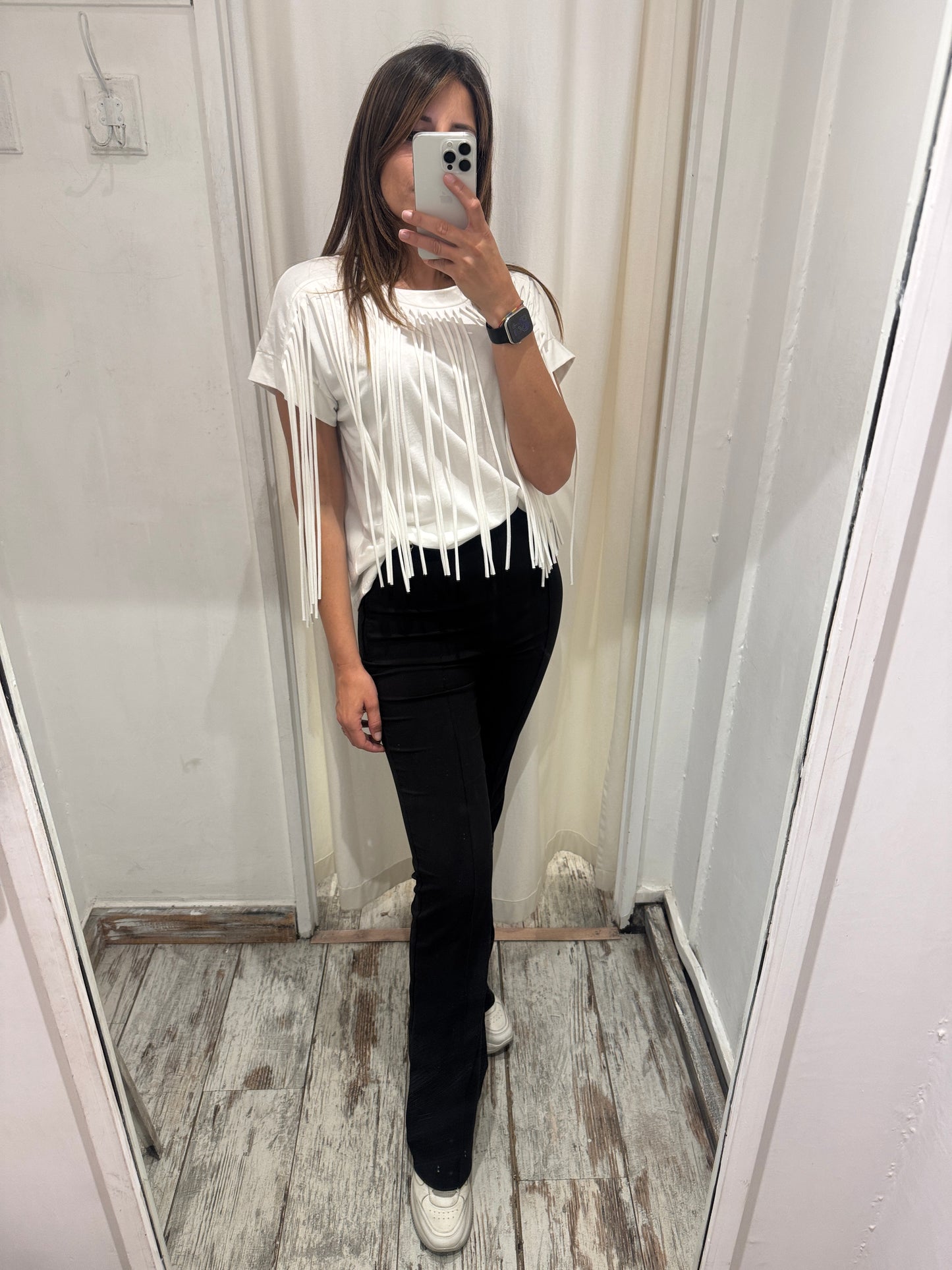 T-SHIRT FRANGE BIANCO