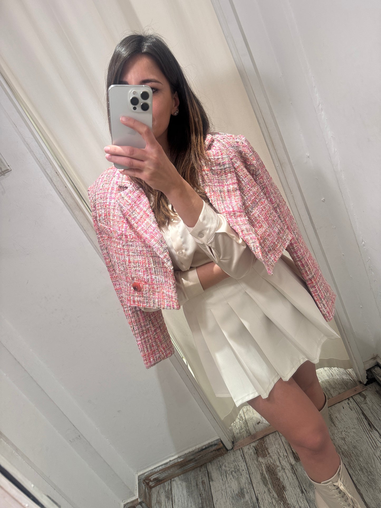 BLAZER CROP ROSA BOUCLÈ