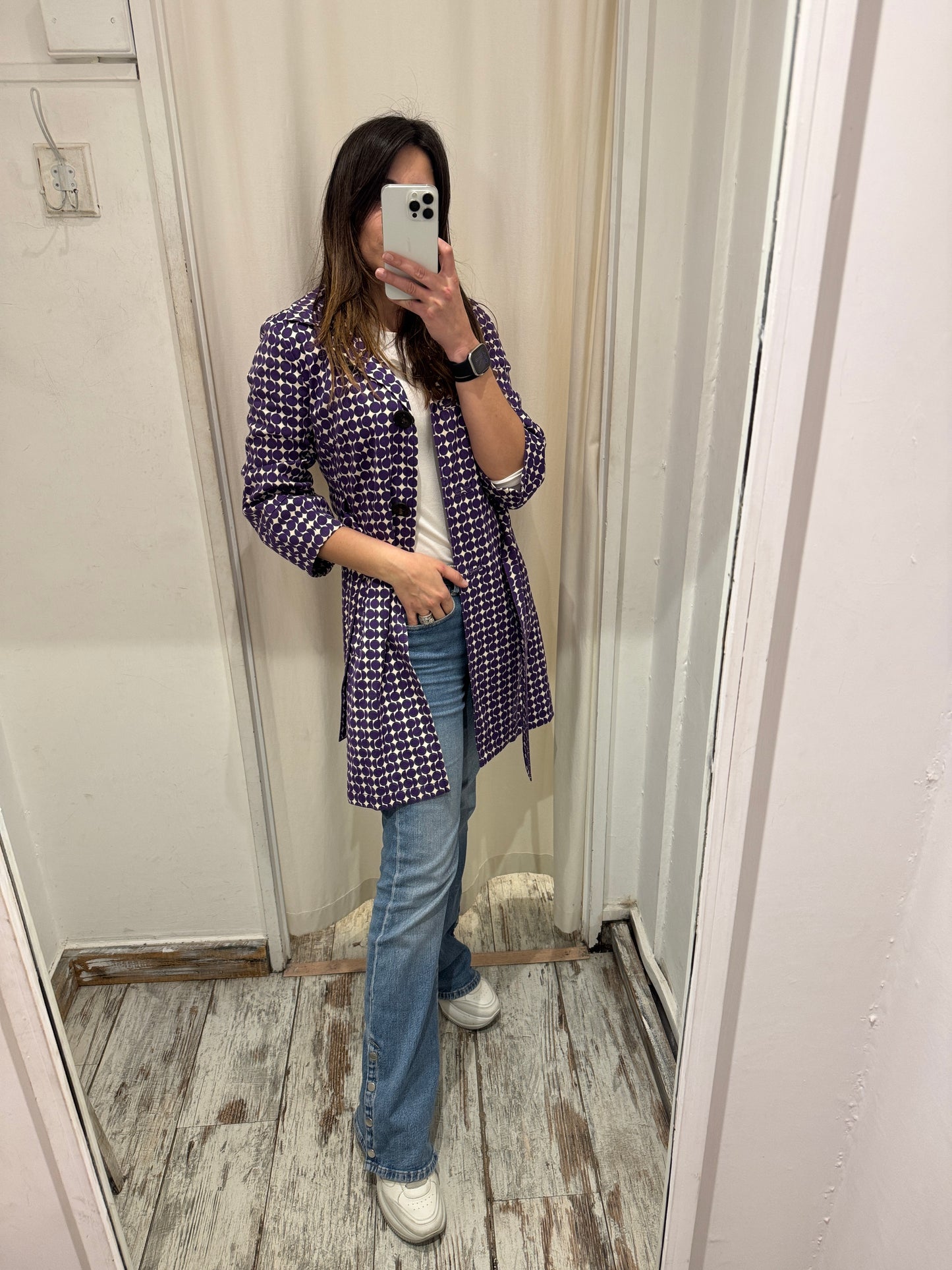 TRENCH MARELLA GEOMETRICO VIOLA E BIANCO
