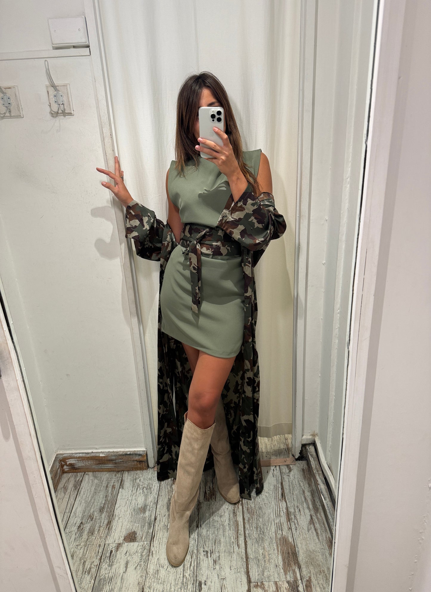KIMONO PONCHIA CAMOUFLAGE CON CINTURA