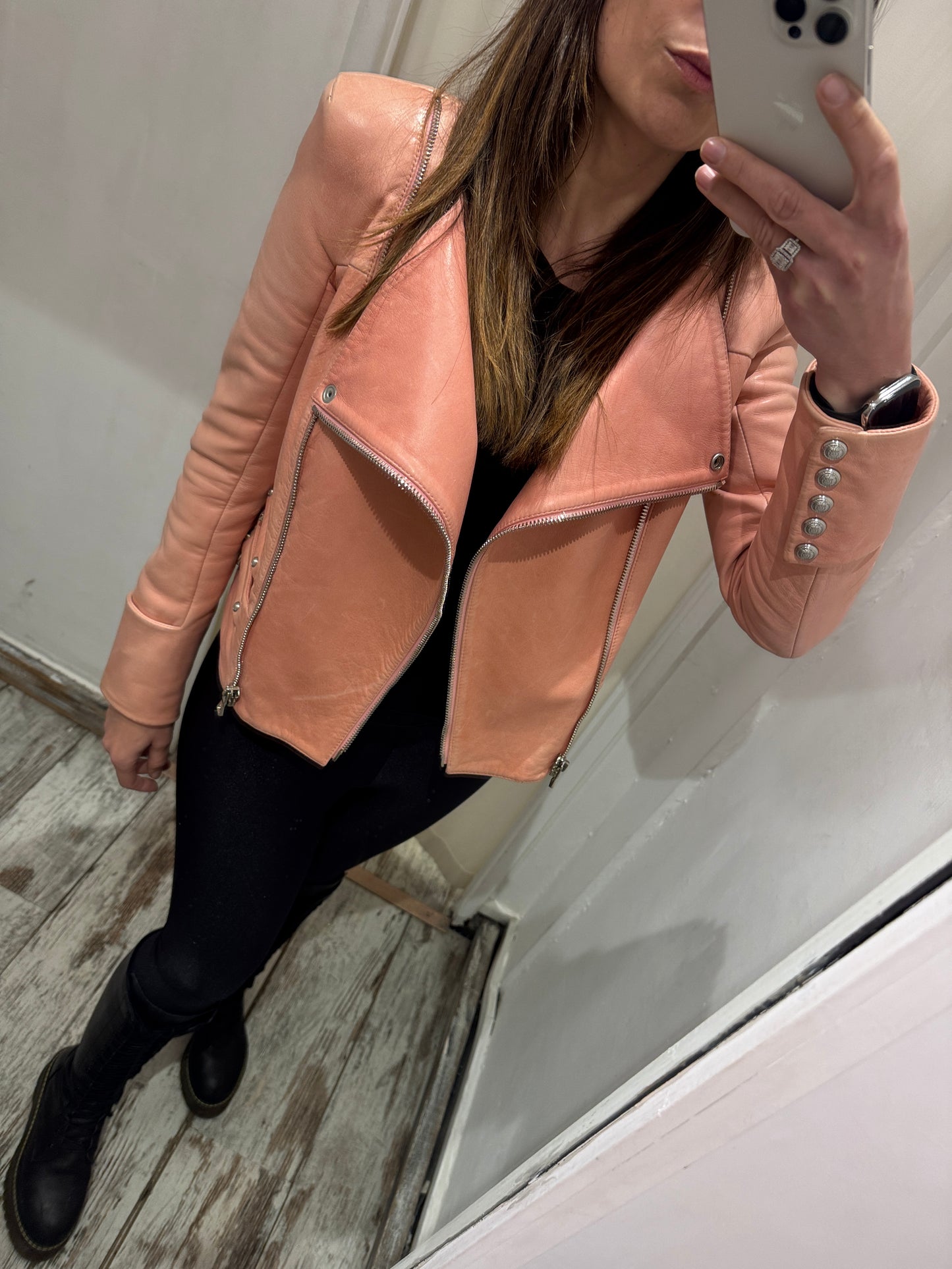 GIACCA PELLE BALMAIN ROSA