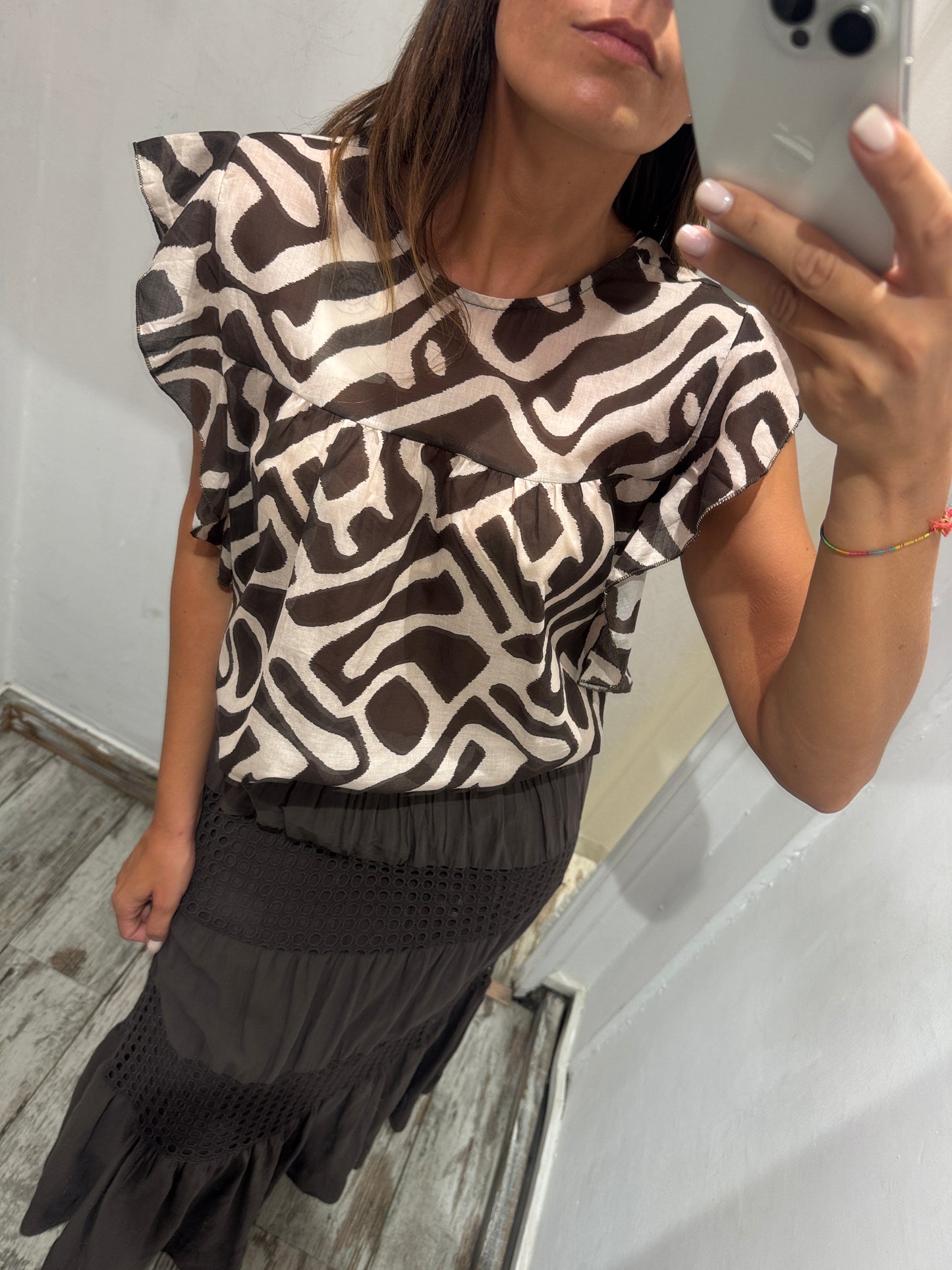 BLUSA FANTASIA MARRONE E PANNA