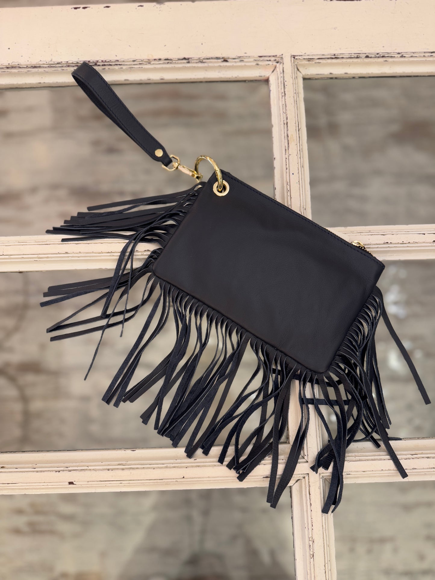 POCHETTE FRANGE IN PELLE