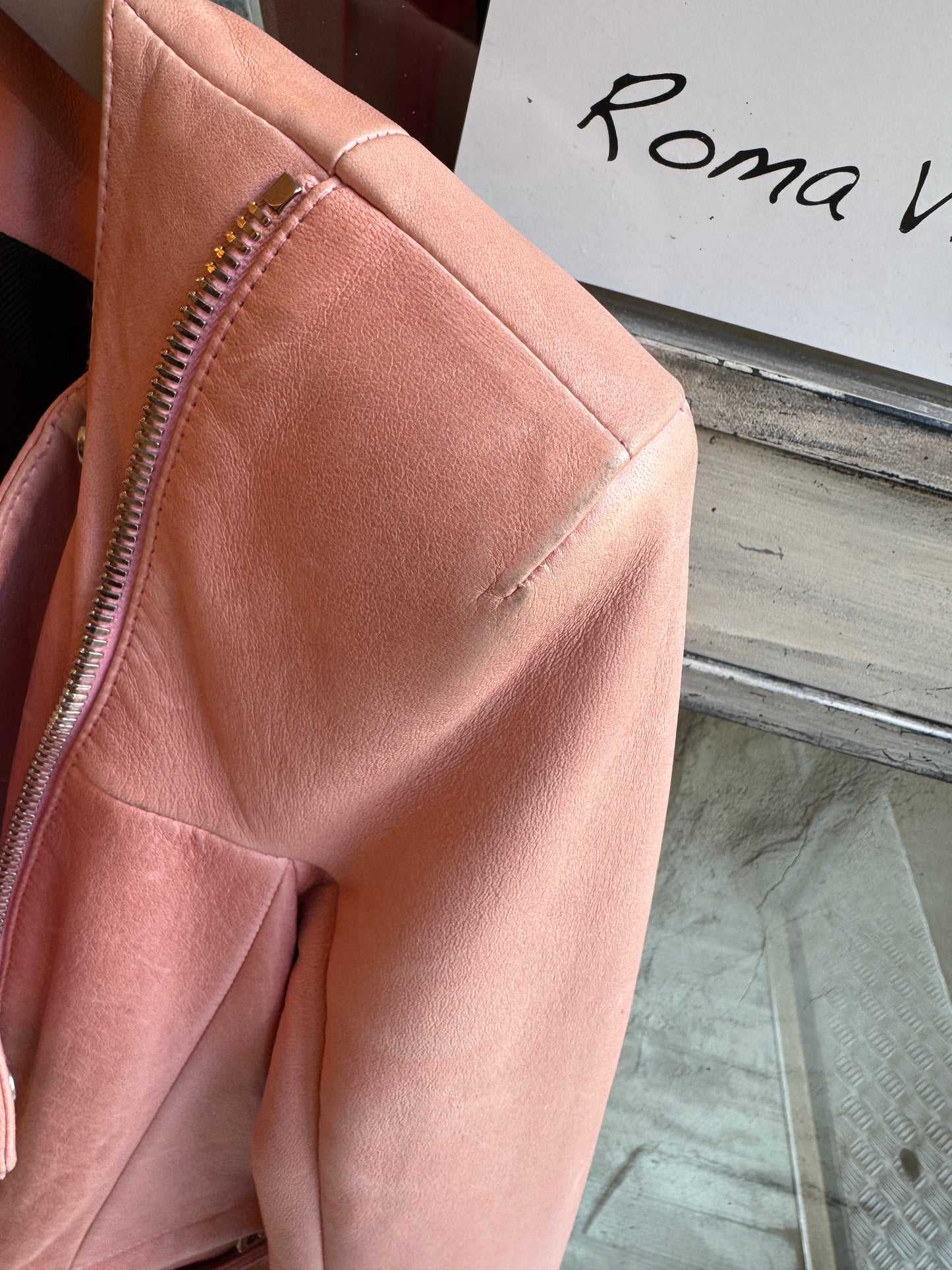 GIACCA PELLE BALMAIN ROSA