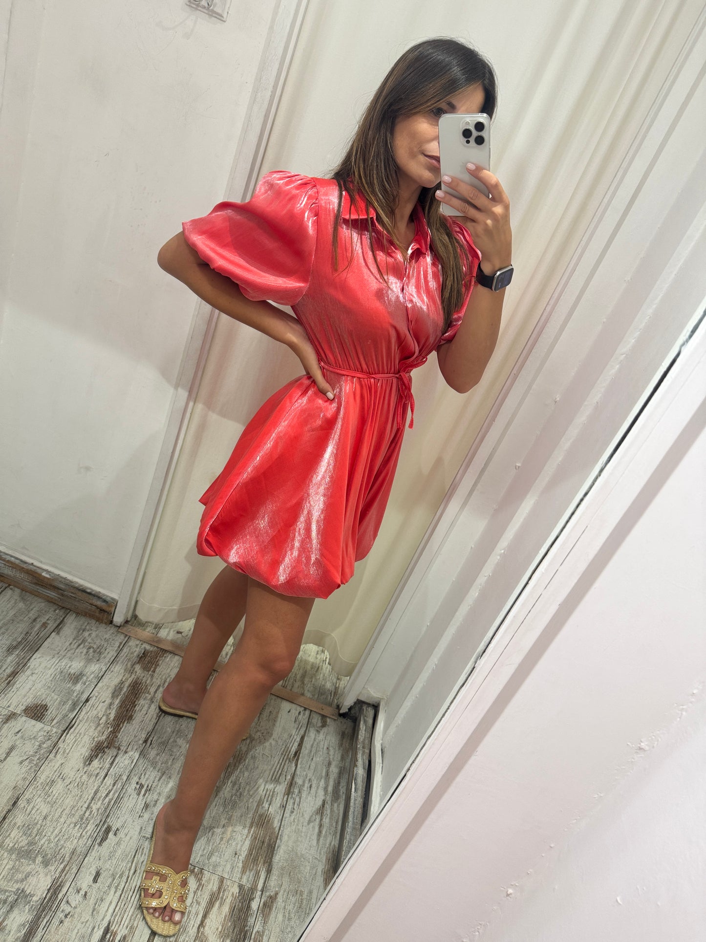 ABITO CHEMISIER ROSSO SATIN CORTO