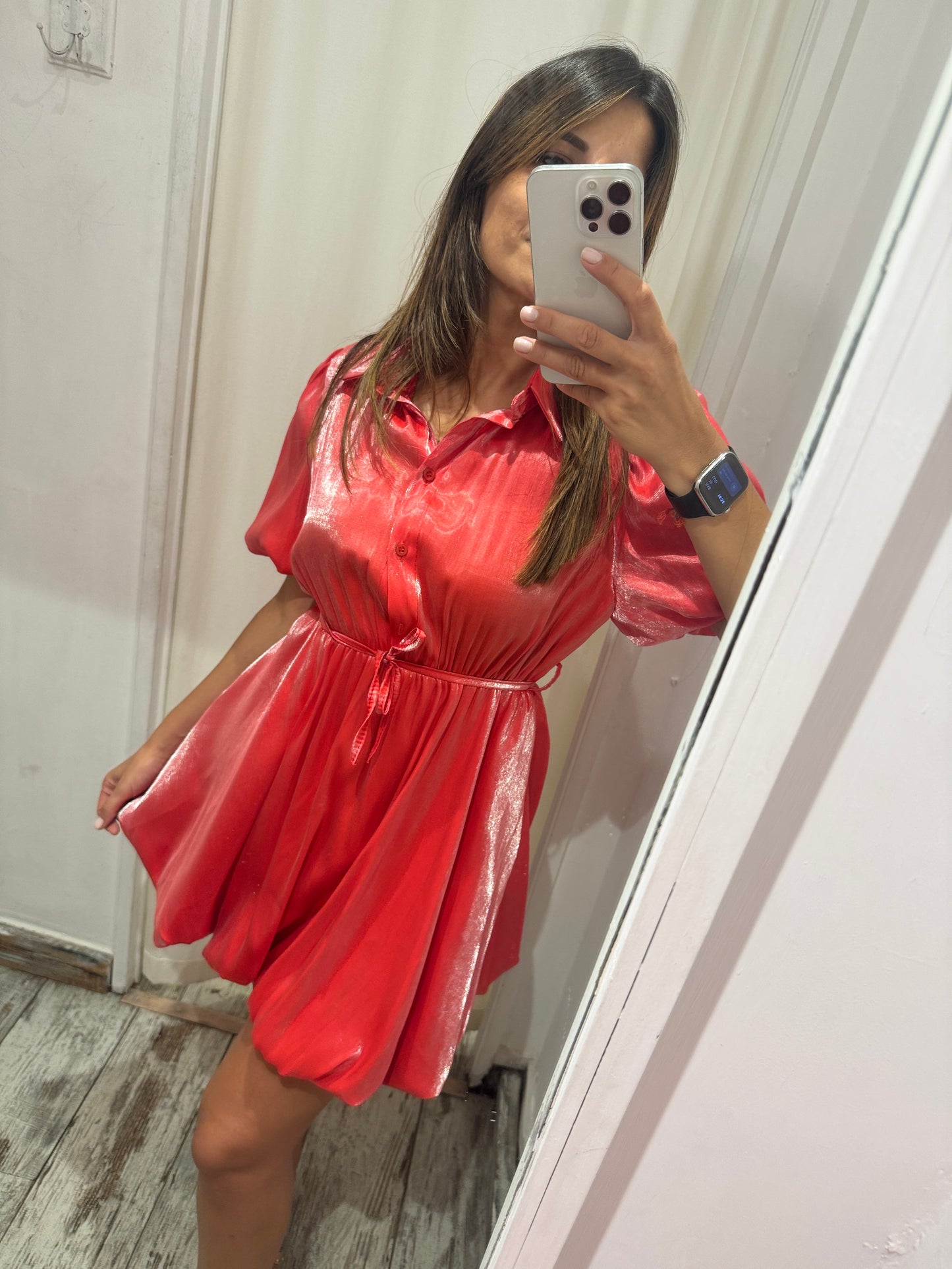 ABITO CHEMISIER ROSSO SATIN CORTO