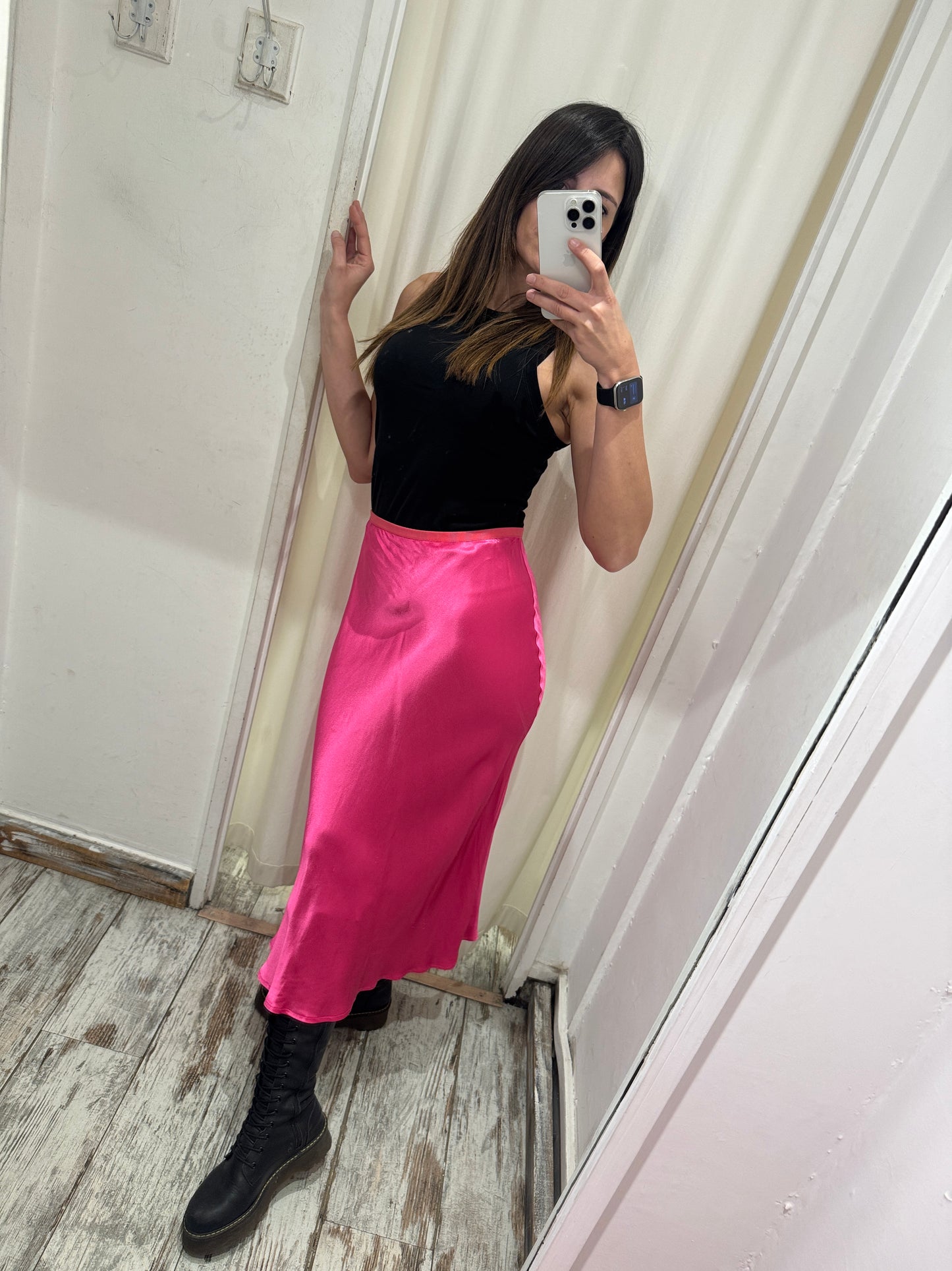 GONNA SOLOTRE FUCSIA SATIN MIDI