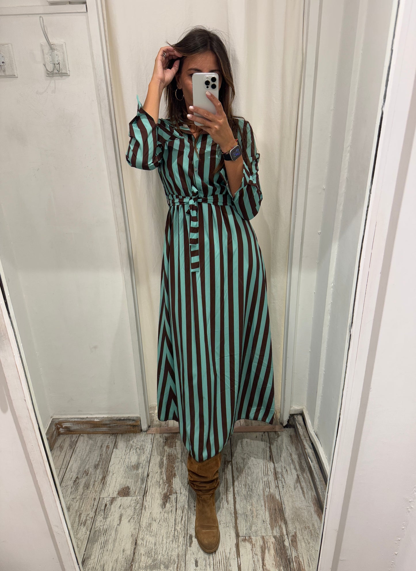ABITO CHEMISIER RIGHE TIFFANY E MARRONE