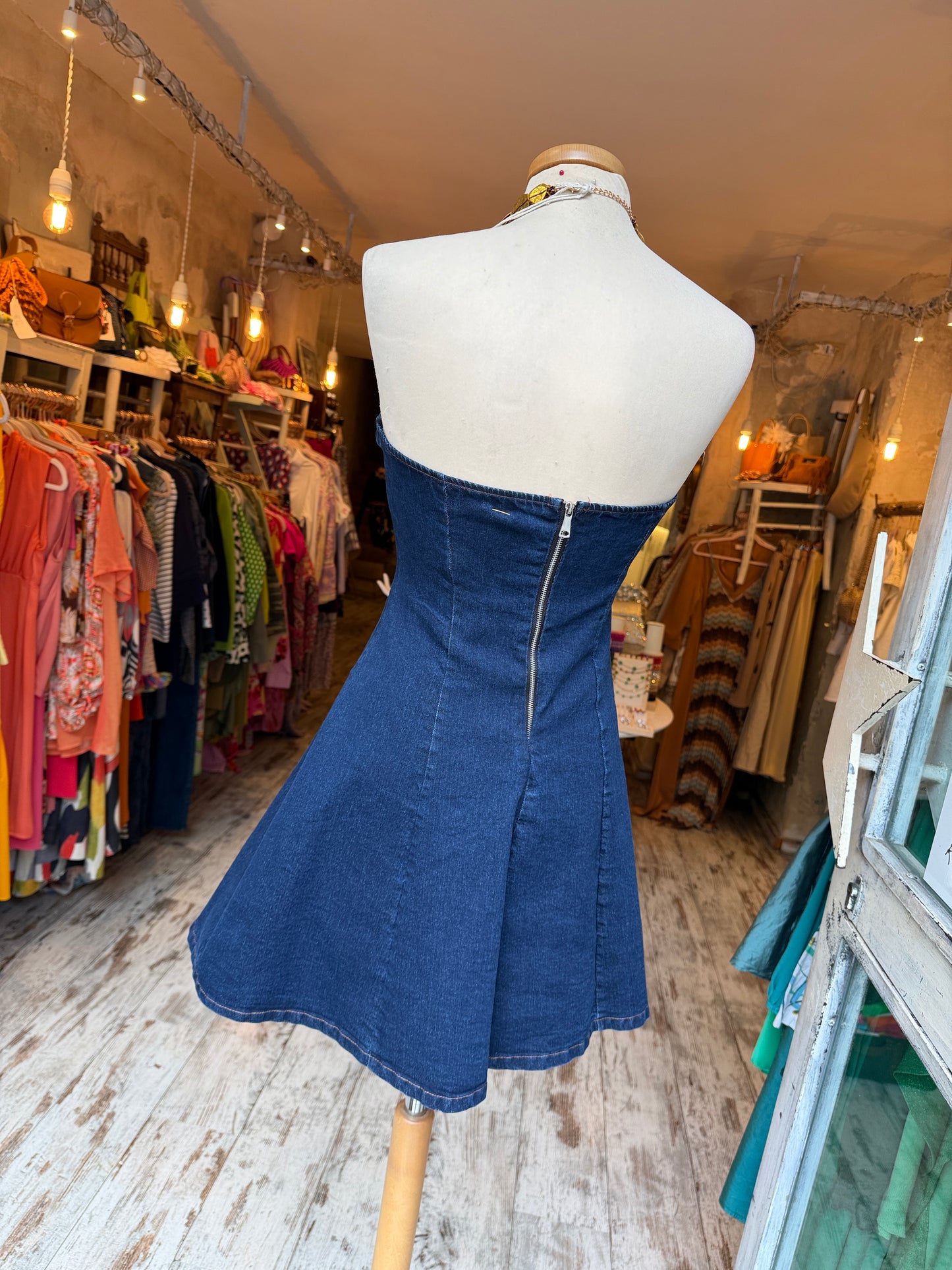 NEW COLLECTION - ABITO CORTO DENIM SCURO SENZA BRETELLINE