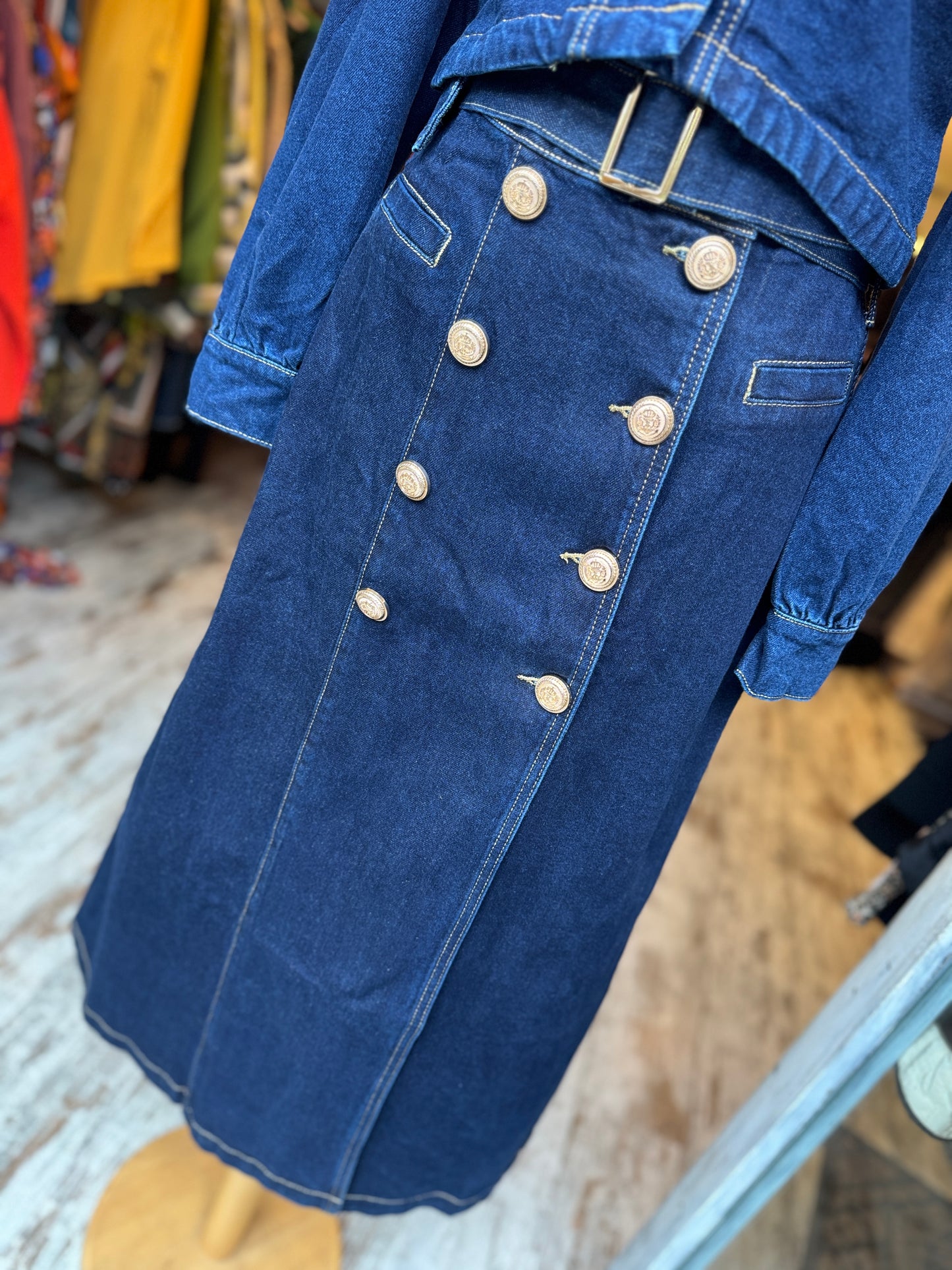 GONNA DENIM SCURO MIDI BOTTONI