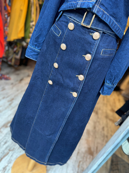 GONNA DENIM SCURO MIDI BOTTONI