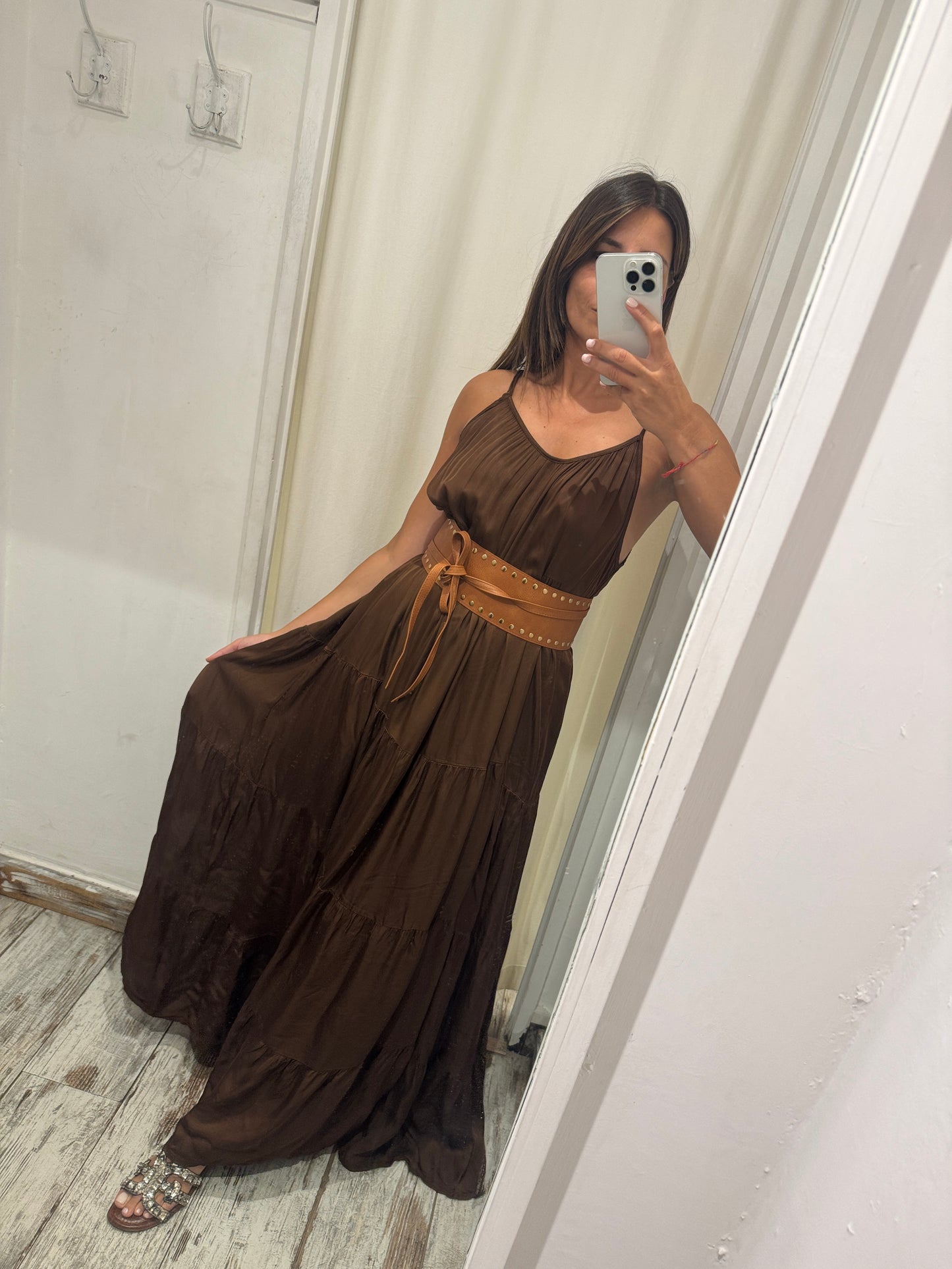 ABITO LUNGO SATIN MARRONE