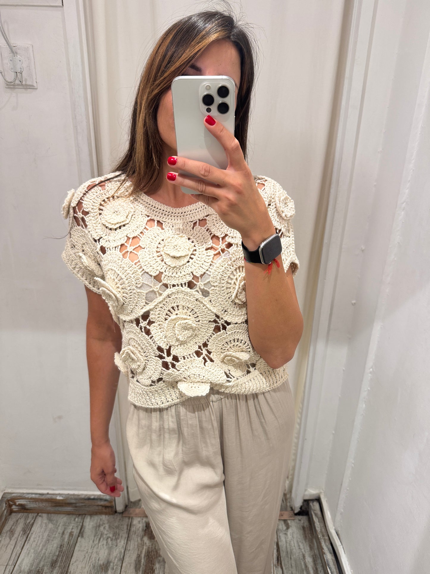 MAGLIA CROCHET SABBIA