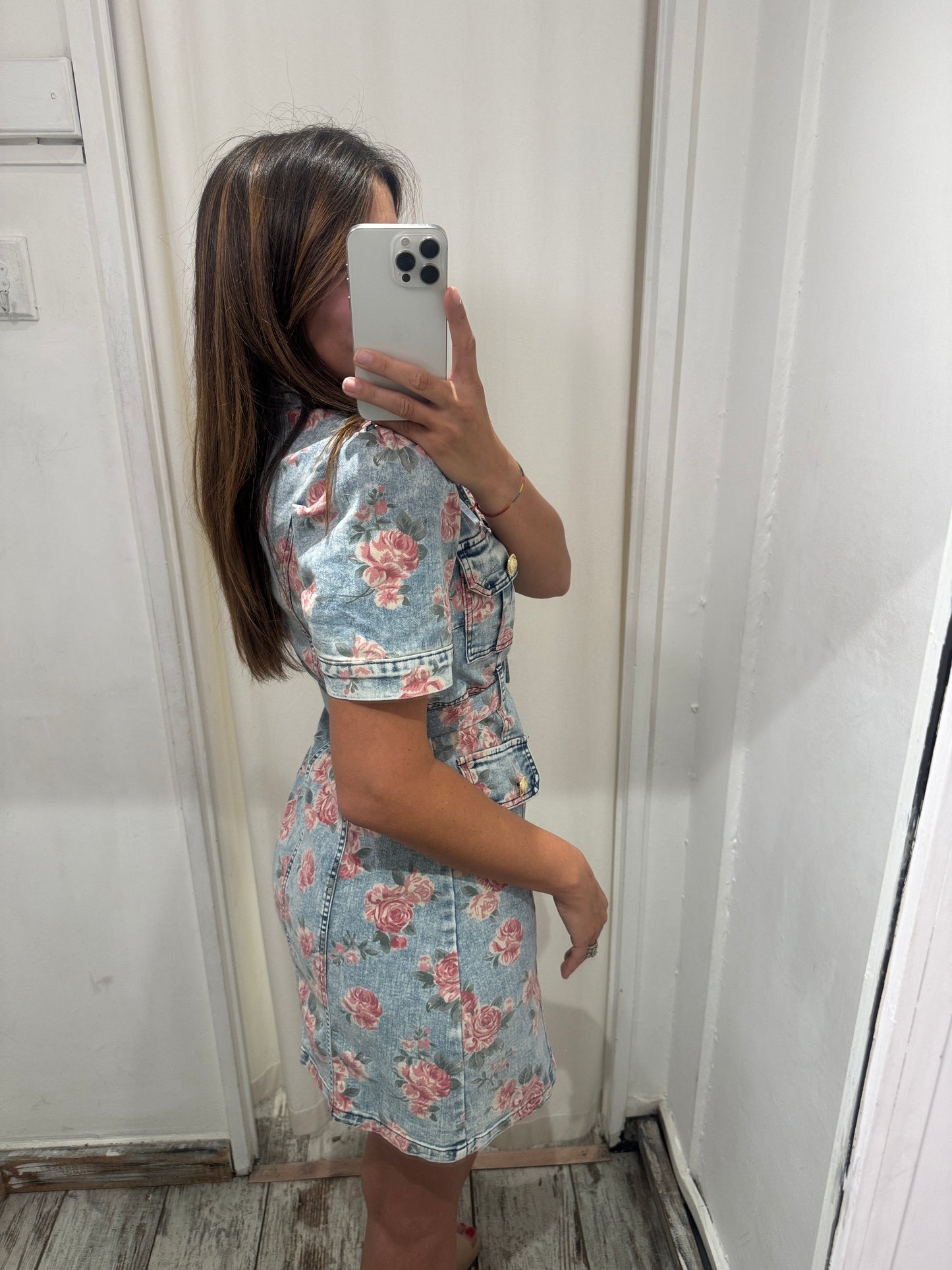 ABITO CHEMISIER DENIM CON ROSELLINE