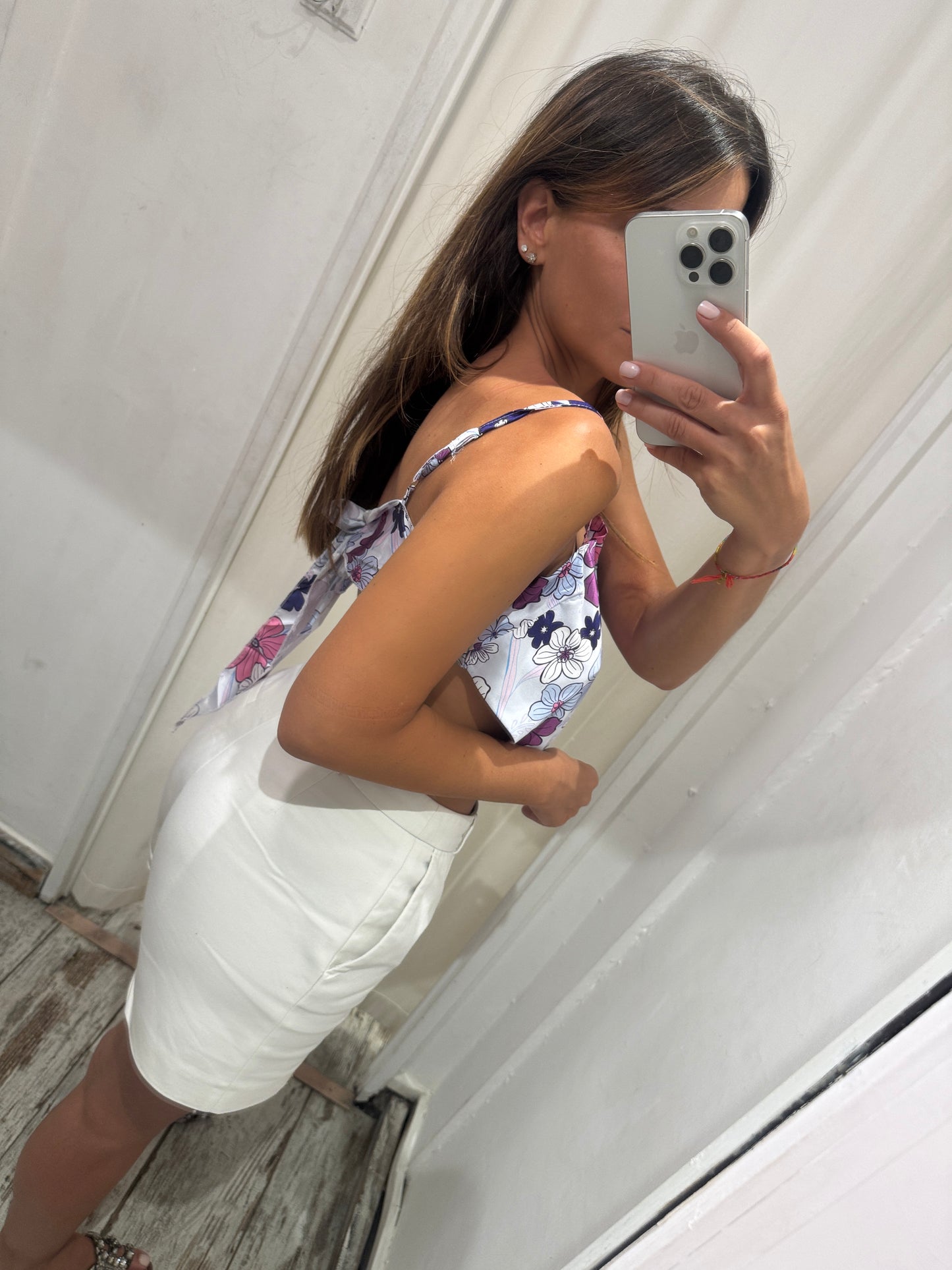 TOP CROP FOULARD FIORI VIOLA